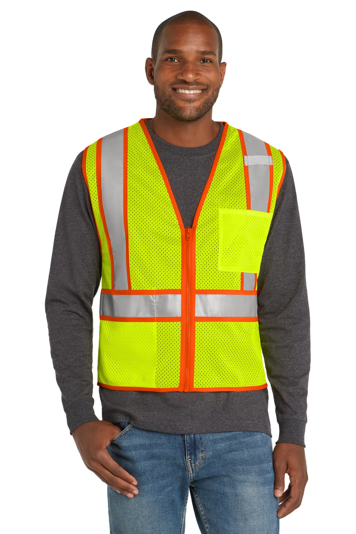 CornerStone® ANSI 107 Class 2 Mesh Zippered Two-Tone Vest - Safety Yellow - S/M