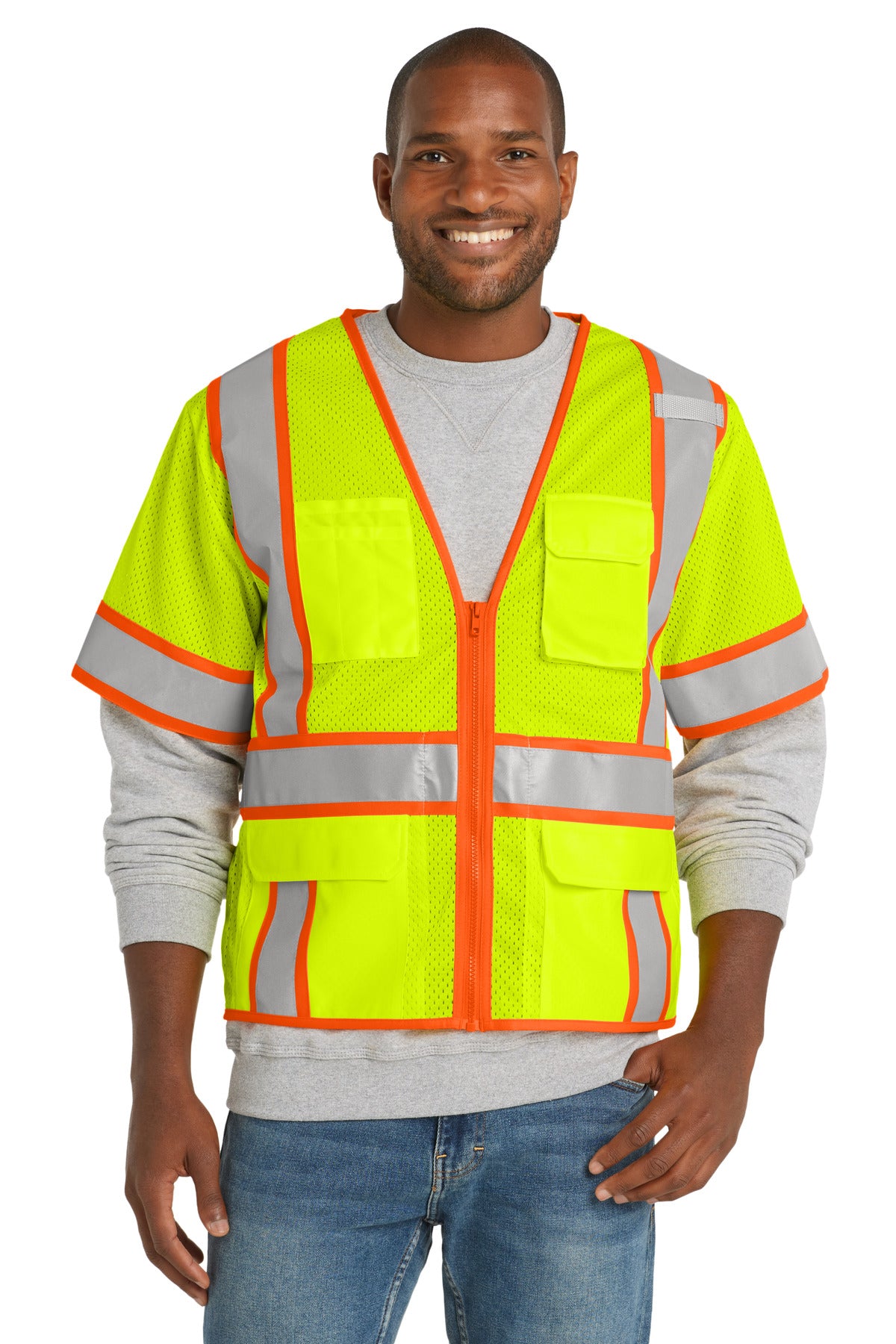 CornerStone® ANSI 107 Class 3 Surveyor Mesh Zippered Two-Tone Short Sleeve Vest - Safety Yellow - 2XL