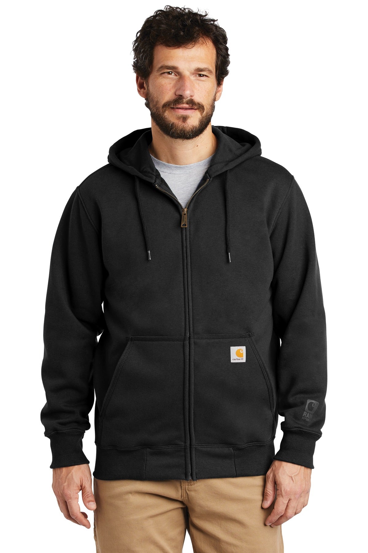 Carhartt® Rain Defender® Paxton Heavyweight Hooded Zip-Front Sweatshirt - Black - S