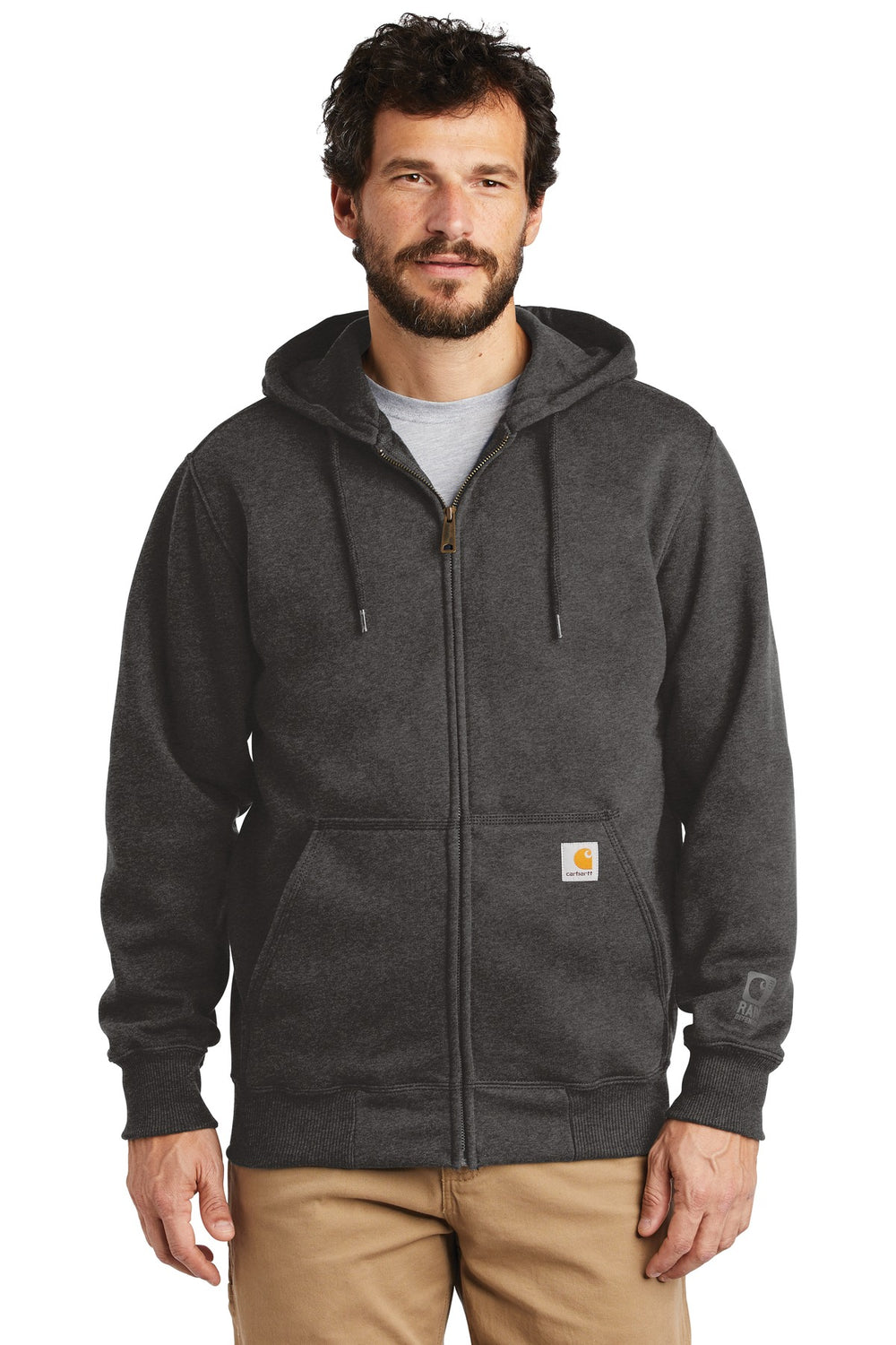 Carhartt® Rain Defender® Paxton Heavyweight Hooded Zip-Front Sweatshirt - Carbon Heather - S