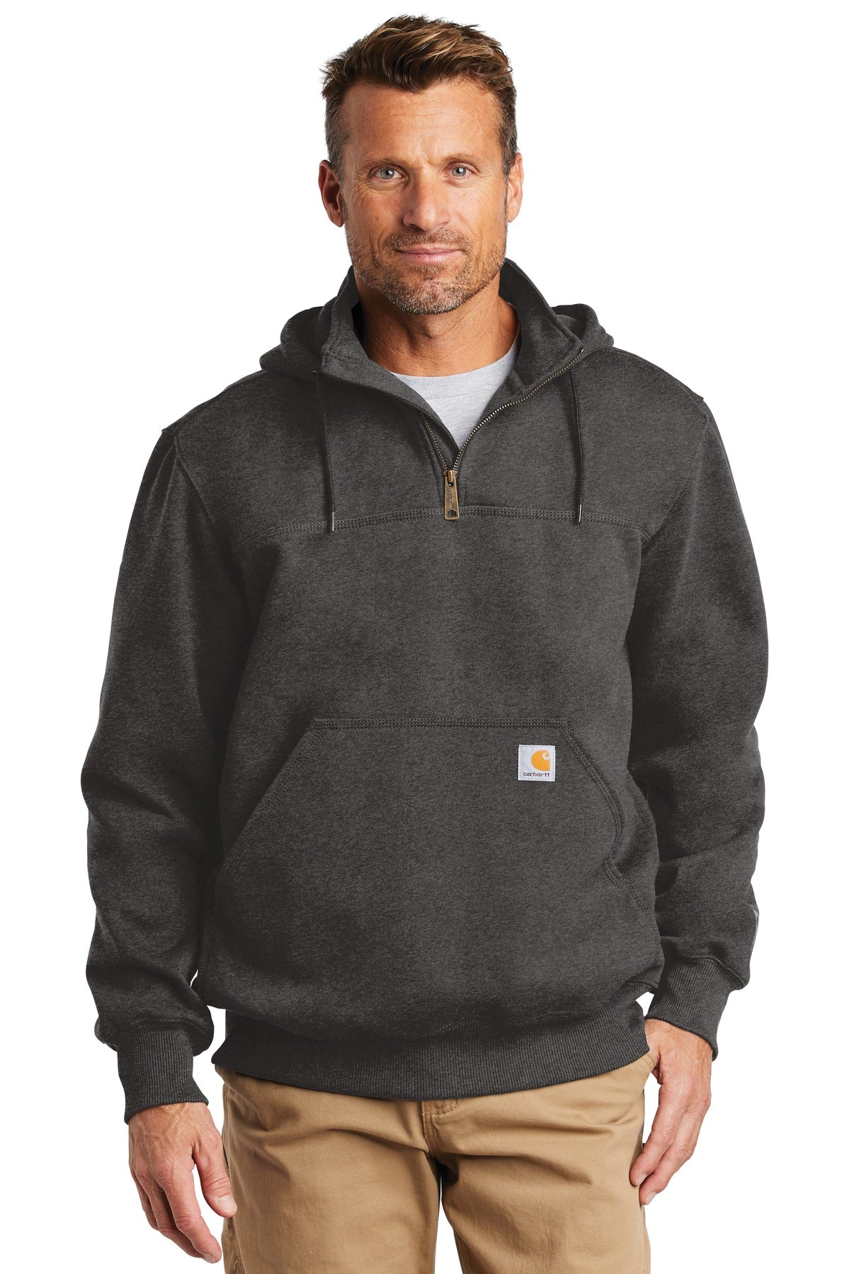 Carhartt® Rain Defender® Paxton Heavyweight Hooded Zip Mock Sweatshirt - Carbon Heather - S