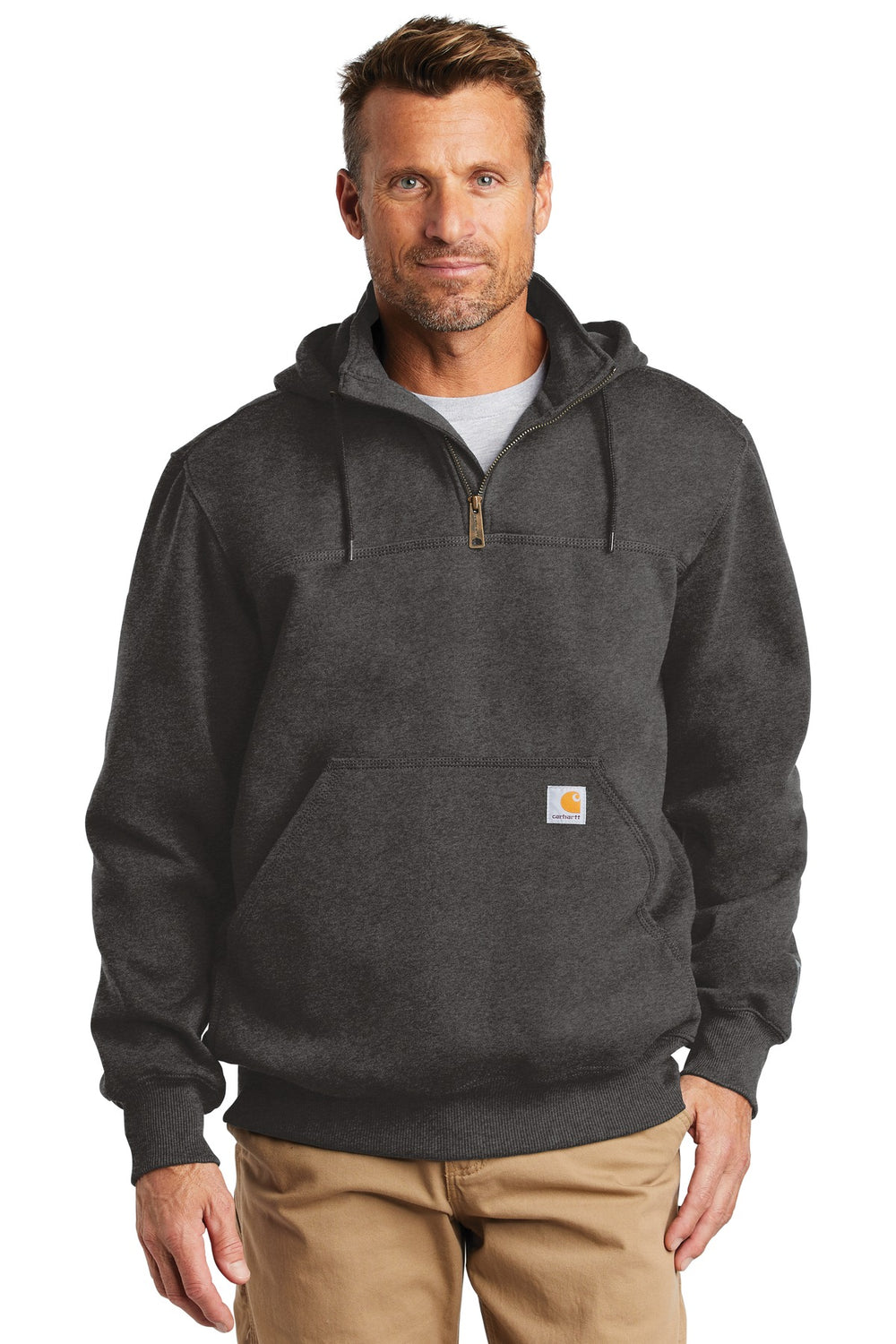 Carhartt® Rain Defender® Paxton Heavyweight Hooded Zip Mock Sweatshirt - Carbon Heather - S