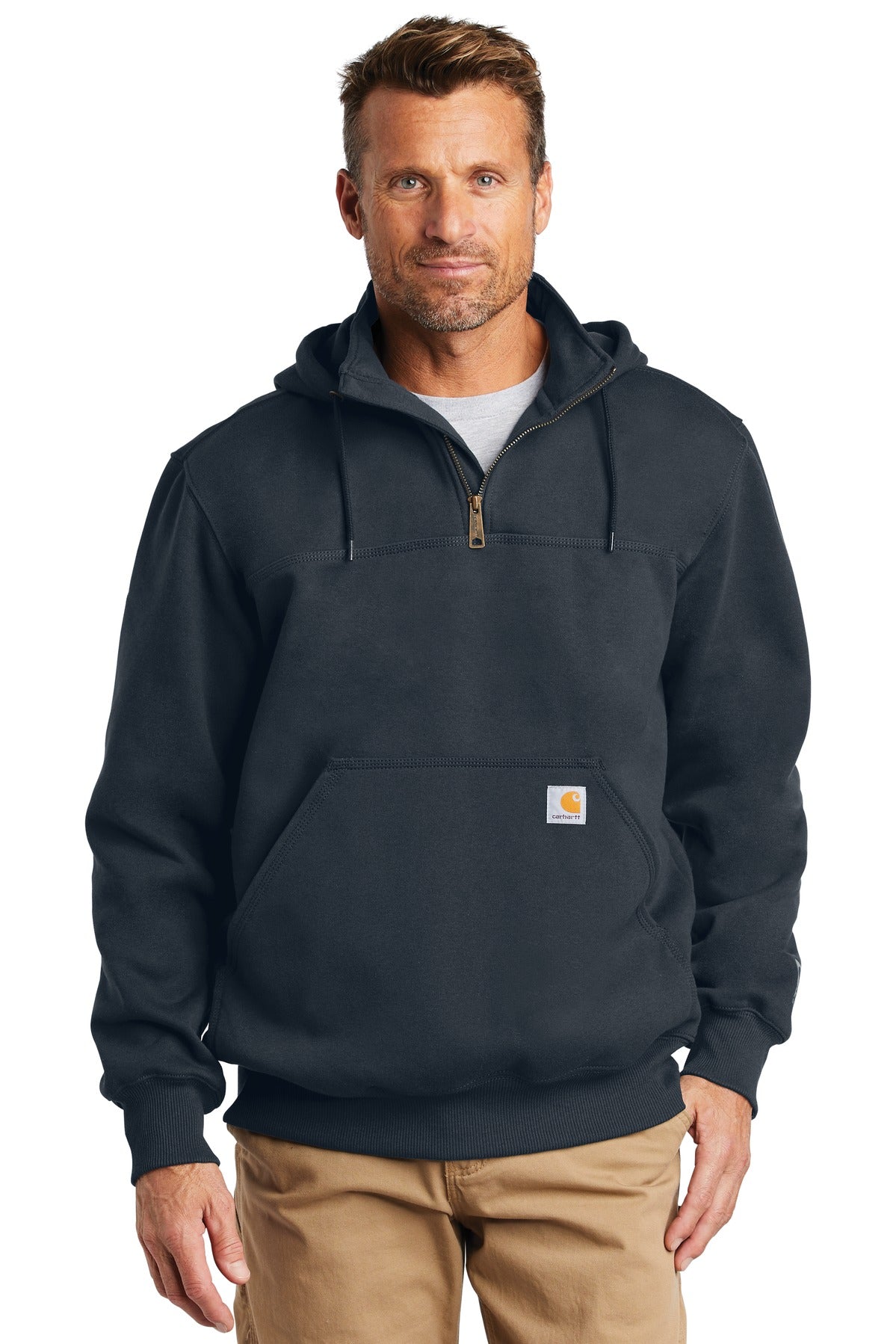 Carhartt® Rain Defender® Paxton Heavyweight Hooded Zip Mock Sweatshirt - New Navy - S