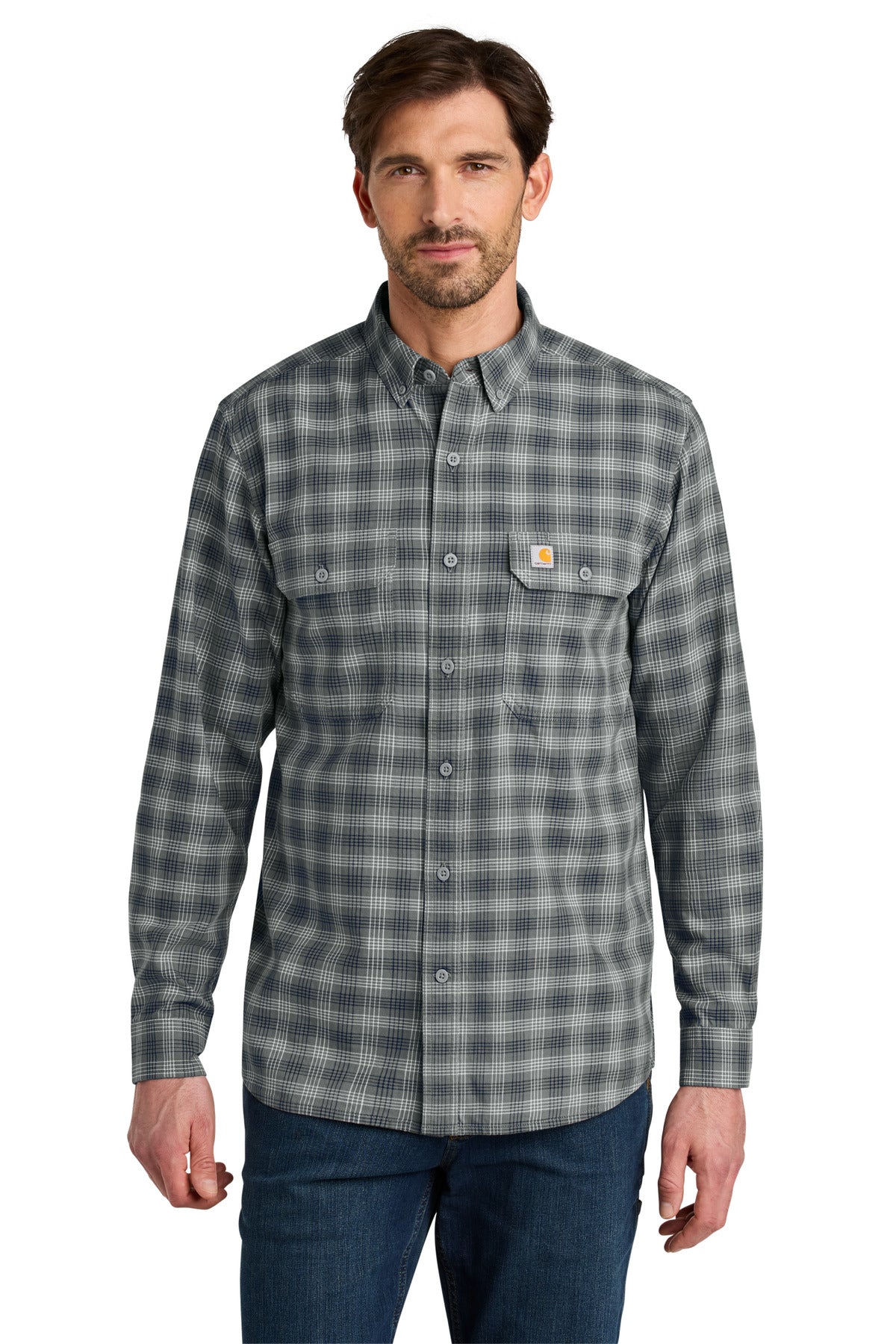 Carhartt® Rugged Flex® Plaid Long Sleeve Shirt - Plaid Steel Navy - S