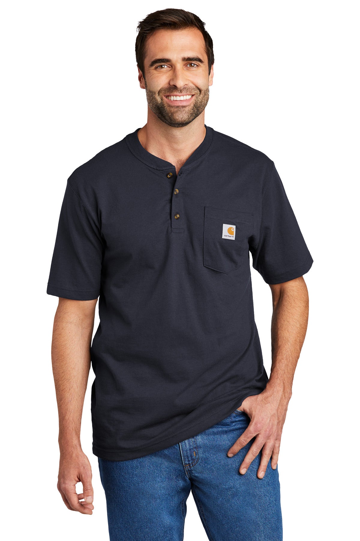 Carhartt® Short Sleeve Henley T-Shirt - Navy - S