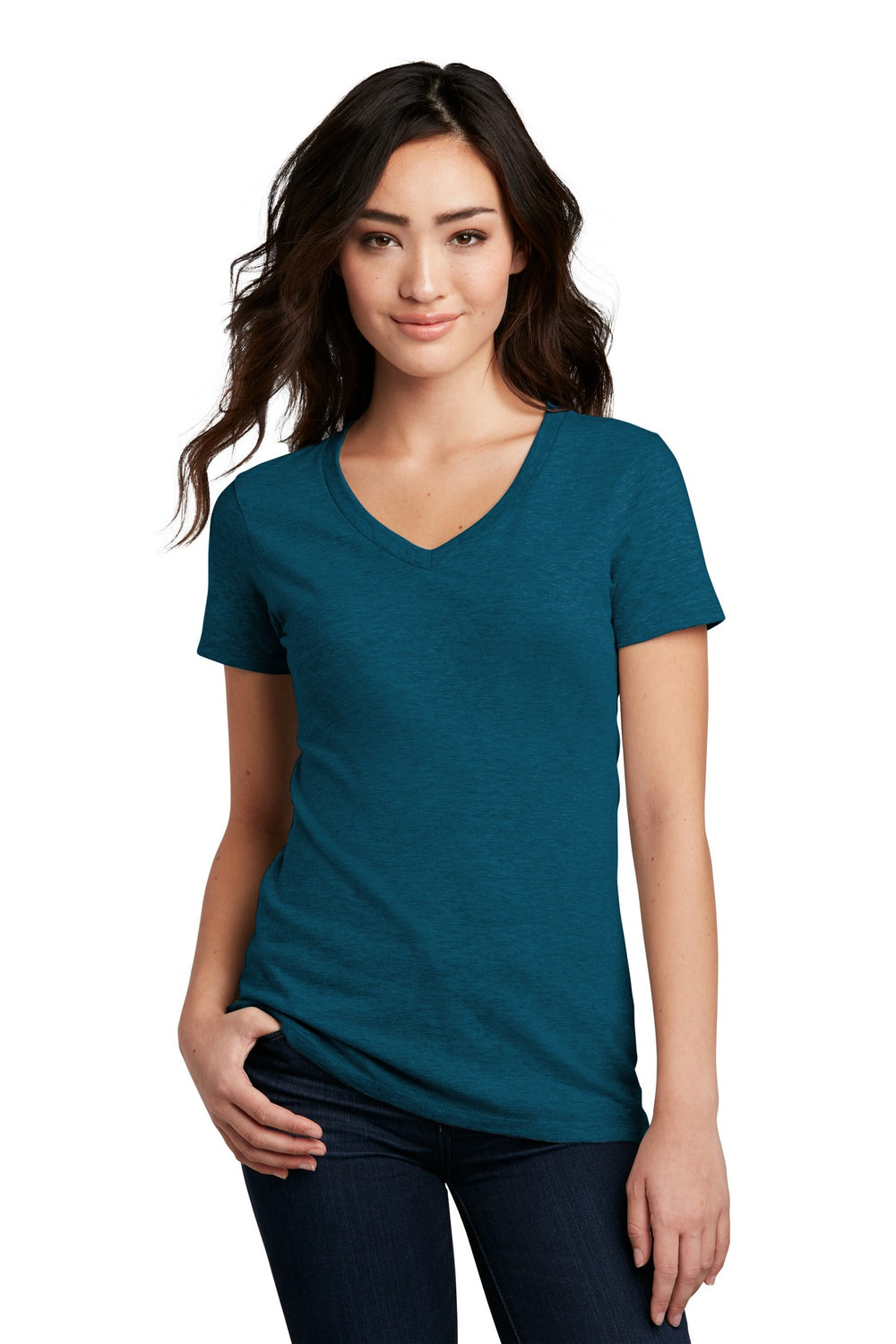 District® Women’s Perfect Blend® CVC V-Neck Tee - Deep Turquoise Fleck - XS