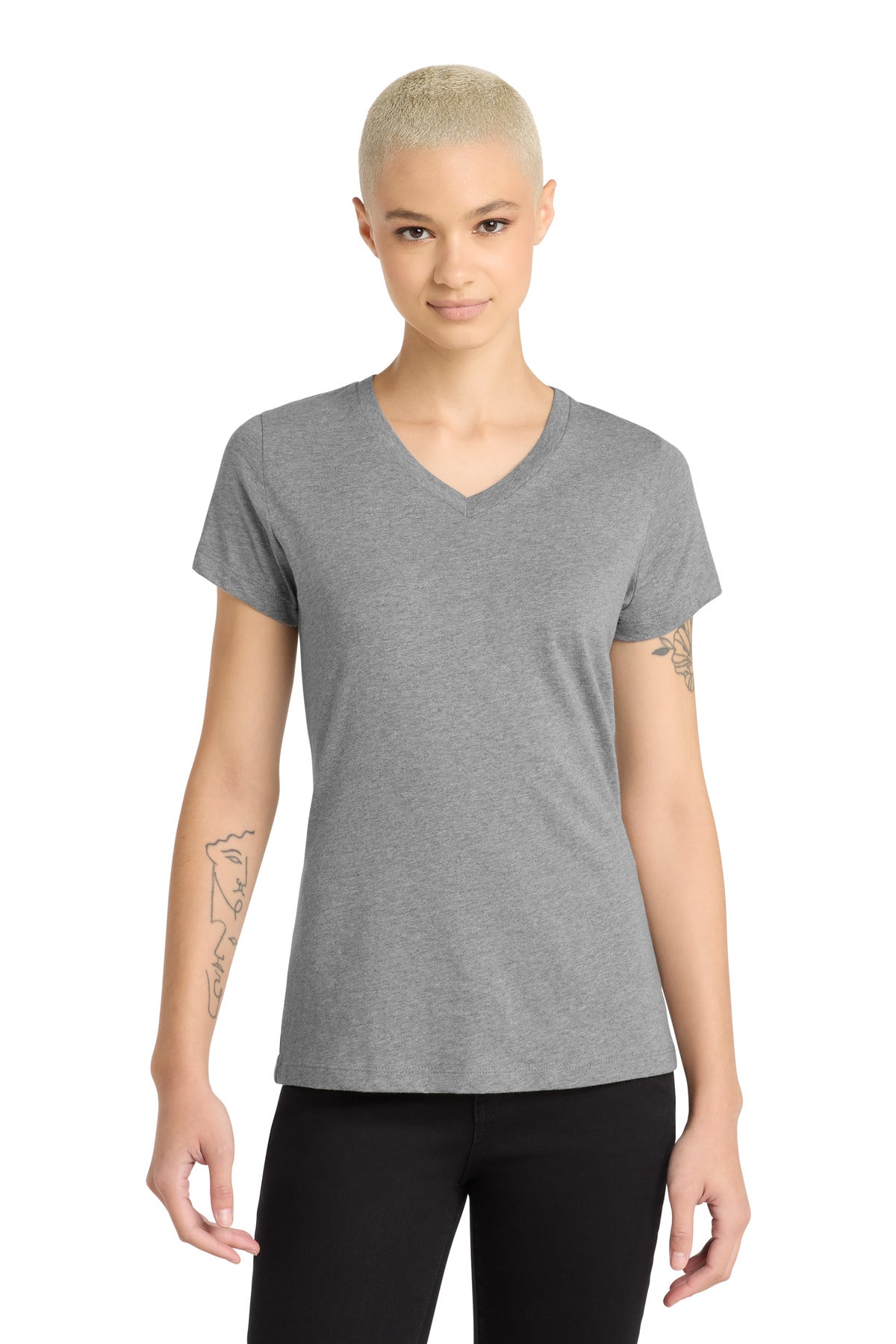 District® Women’s Perfect Blend® CVC V-Neck Tee - Grey Frost - 3XL