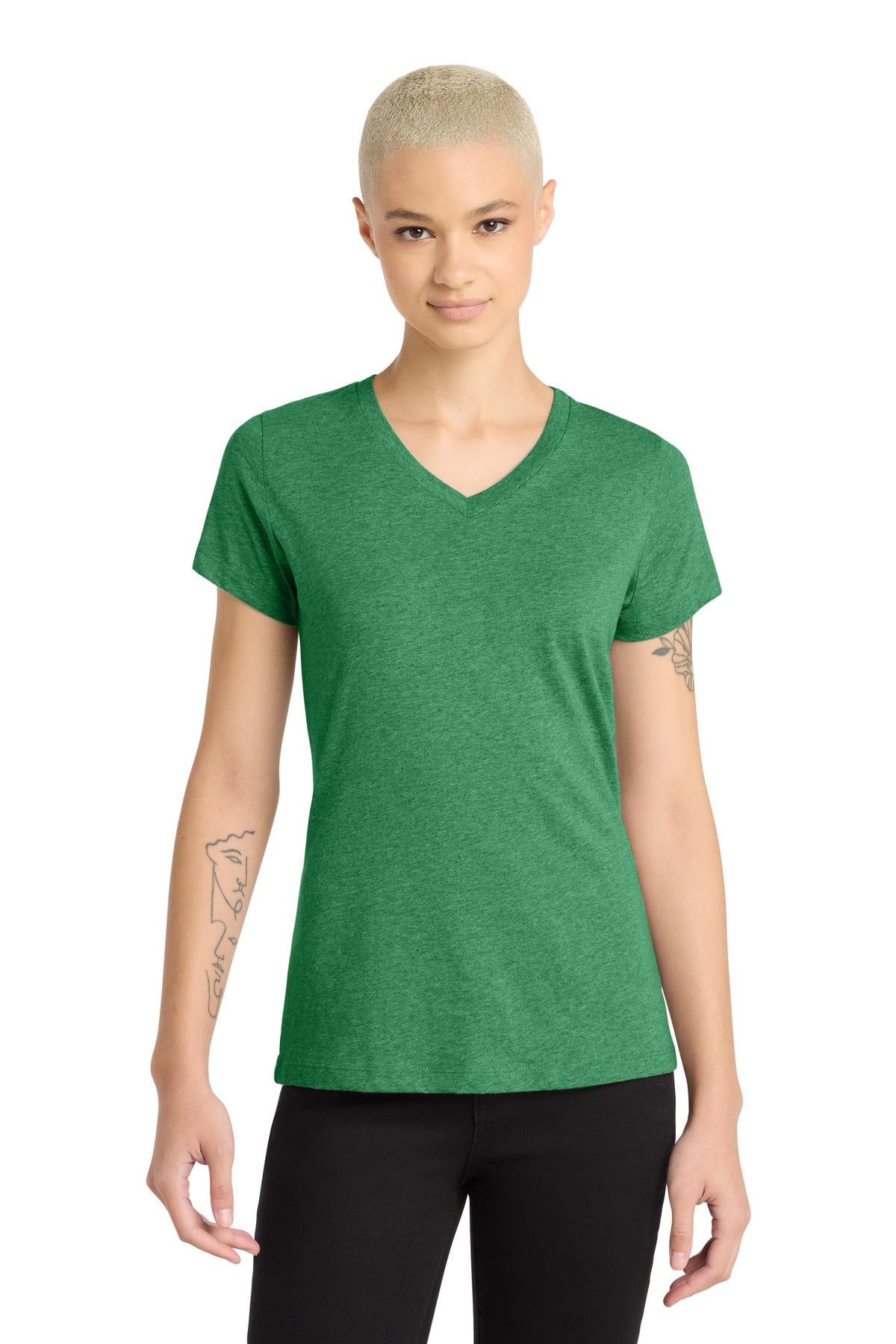 District® Women’s Perfect Blend® CVC V-Neck Tee - Heathered Kelly Green - 3XL