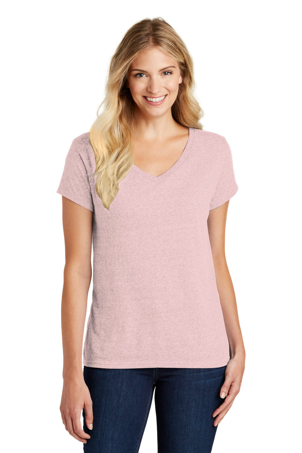 District® Women’s Perfect Blend® CVC V-Neck Tee - Heathered Lavender - XS