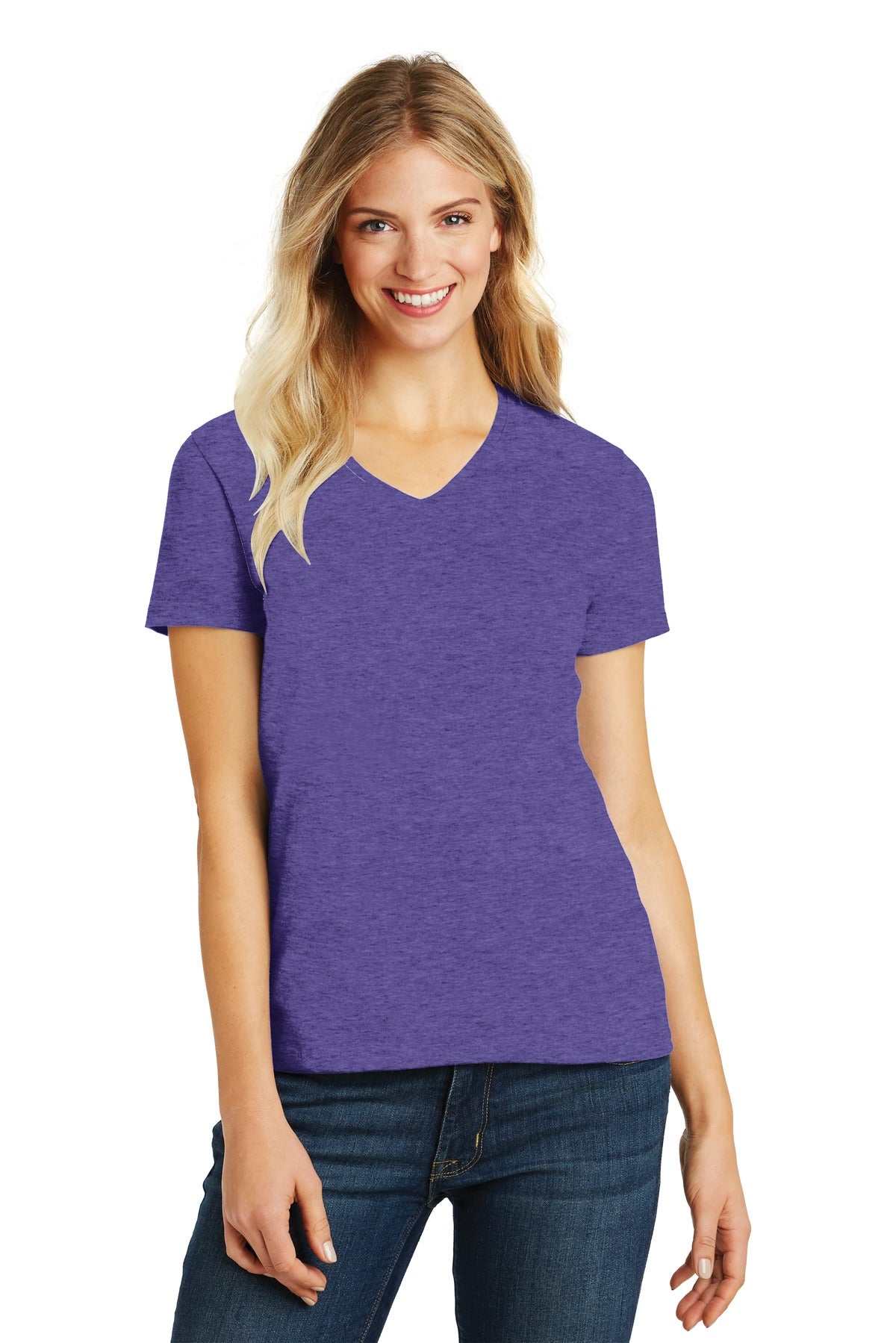 District® Women’s Perfect Blend® CVC V-Neck Tee - Heathered Purple - XS