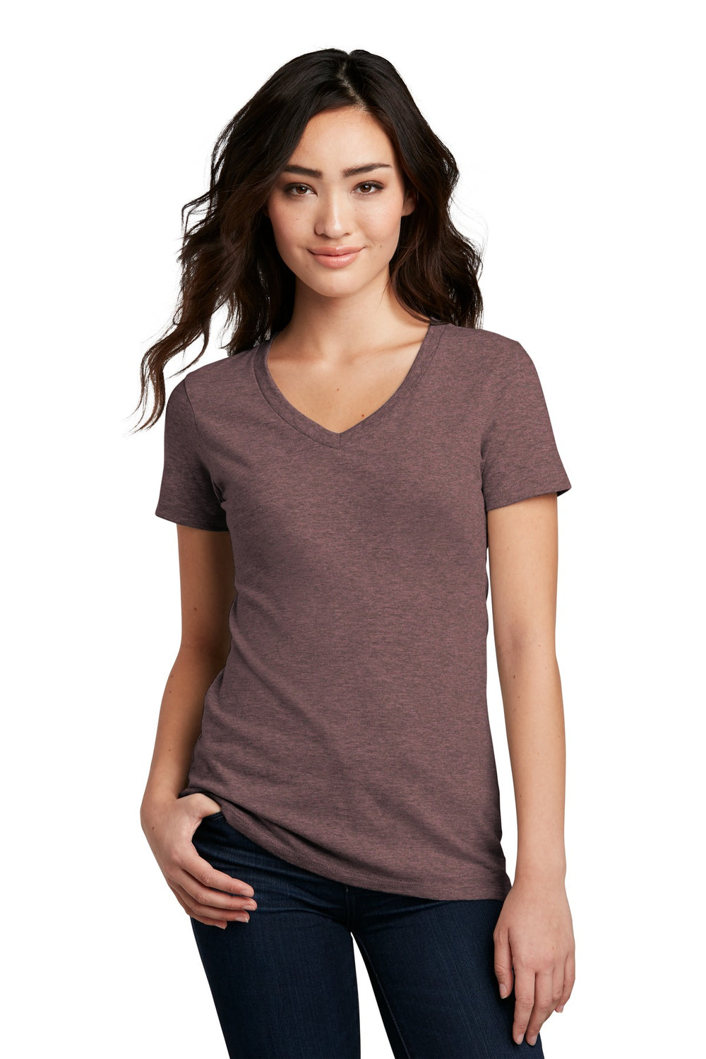 District® Women’s Perfect Blend® CVC V-Neck Tee - Rose Fleck - XS