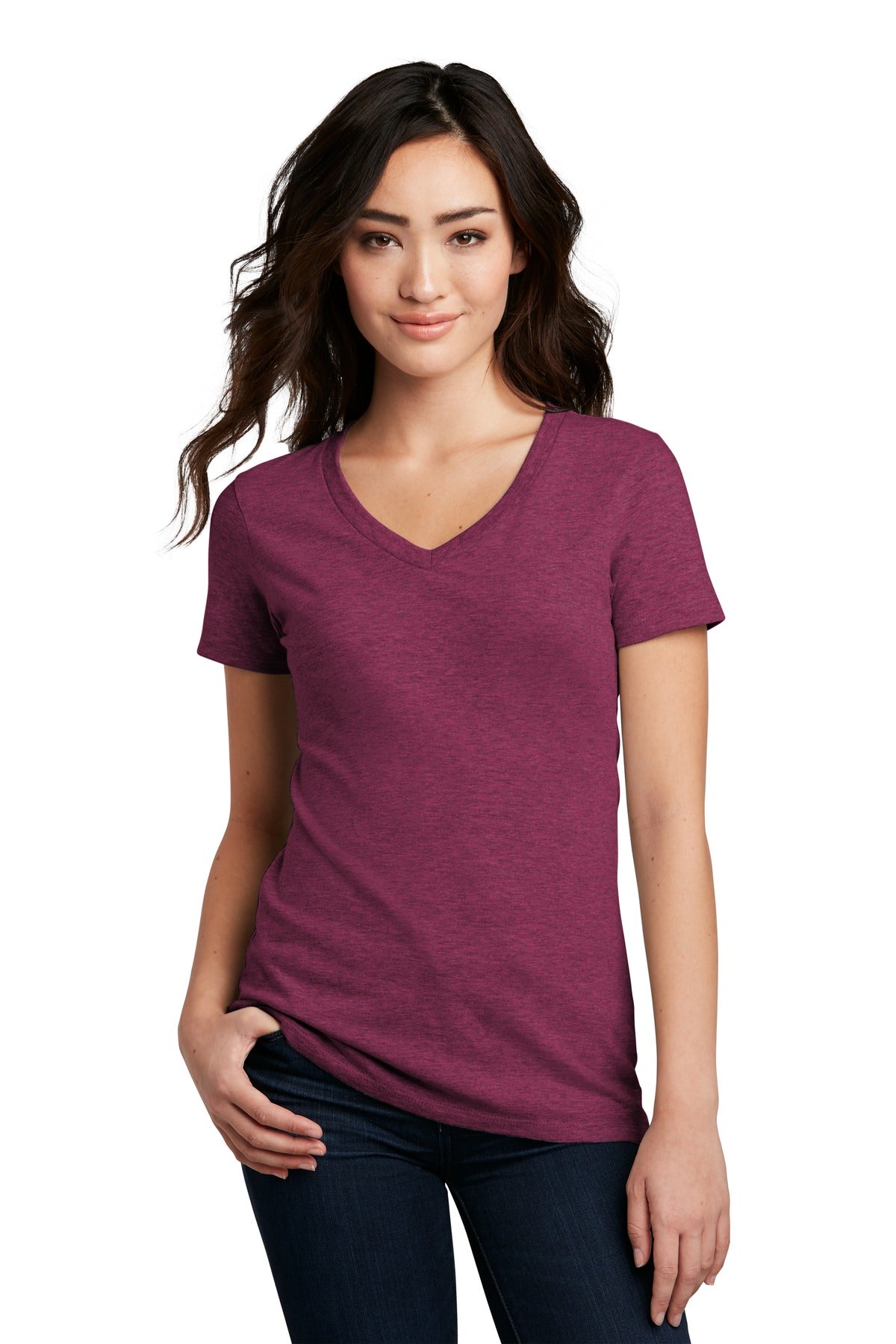 District® Women’s Perfect Blend® CVC V-Neck Tee - Raspberry Fleck - XS