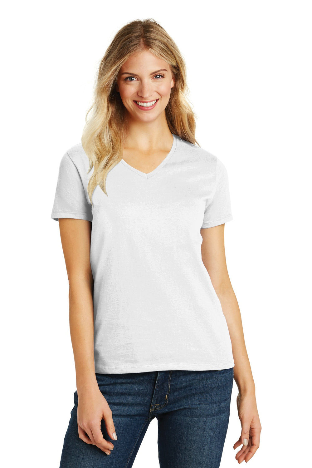 District® Women’s Perfect Blend® CVC V-Neck Tee - White - XS
