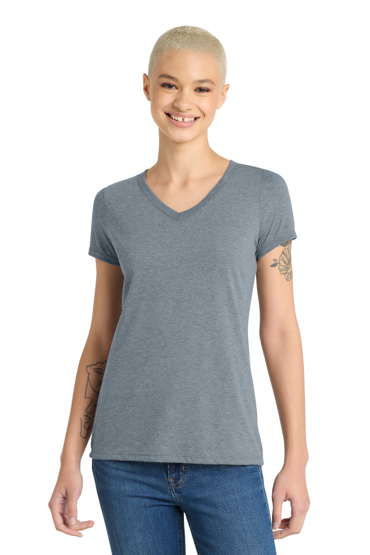 District® Women’s Perfect Tri® V-Neck Tee - Flint Blue Heather - 3XL
