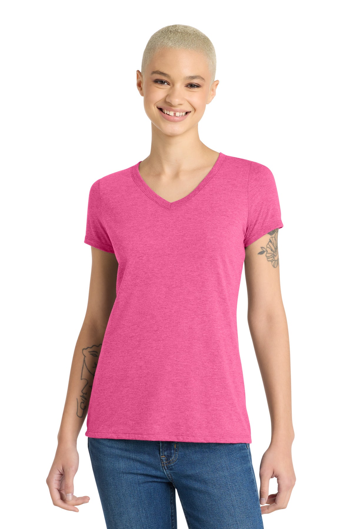 District® Women’s Perfect Tri® V-Neck Tee - Fuchsia Frost - XS