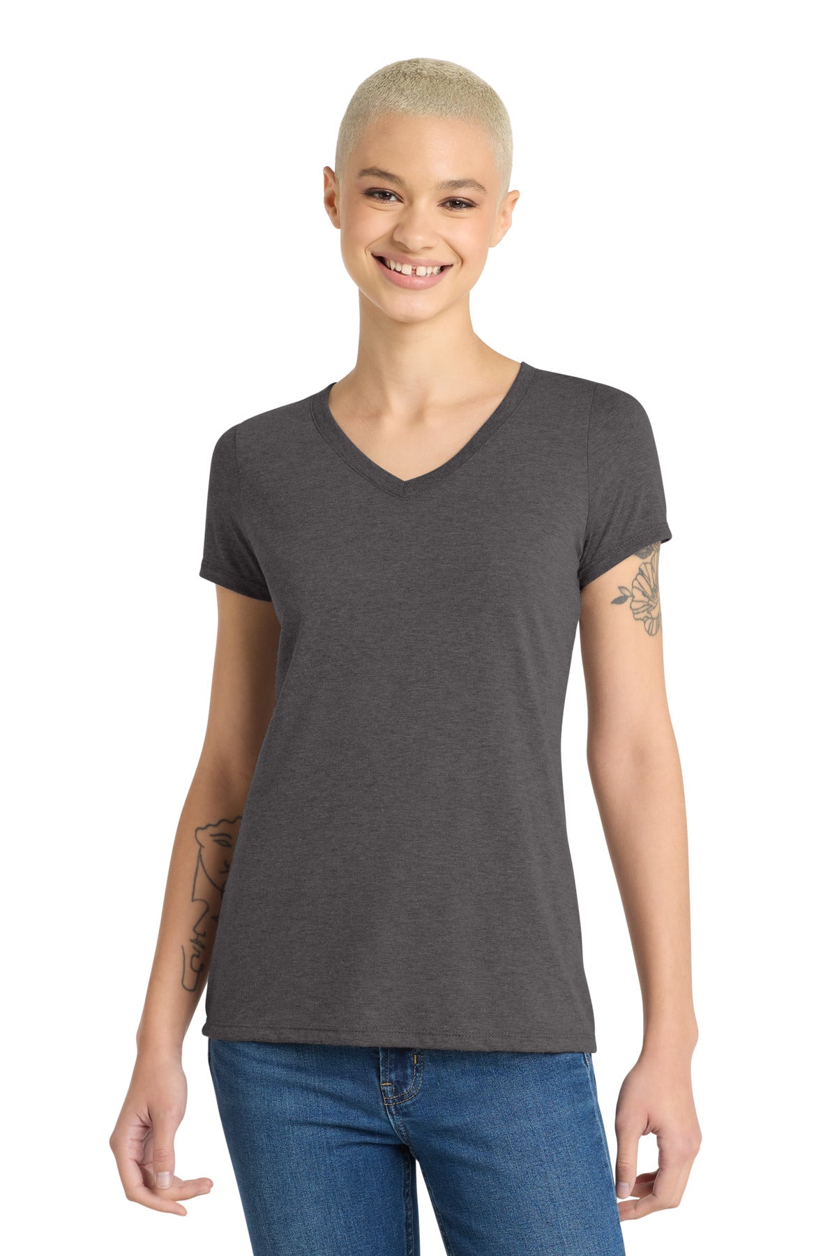 District® Women’s Perfect Tri® V-Neck Tee - Heathered Charcoal - XS