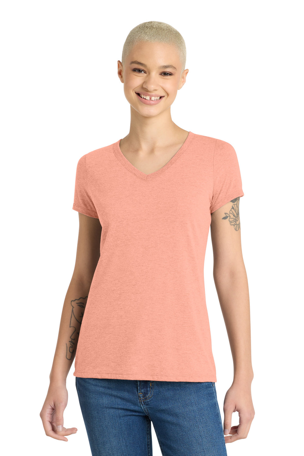 District® Women’s Perfect Tri® V-Neck Tee - Heathered Dusty Peach - XS