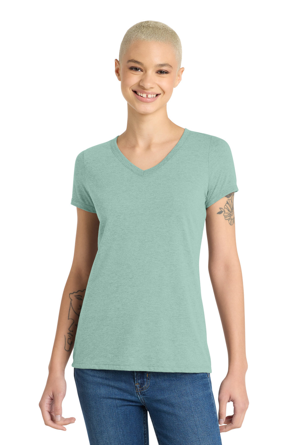 District® Women’s Perfect Tri® V-Neck Tee - Heathered Dusty Sage - XS