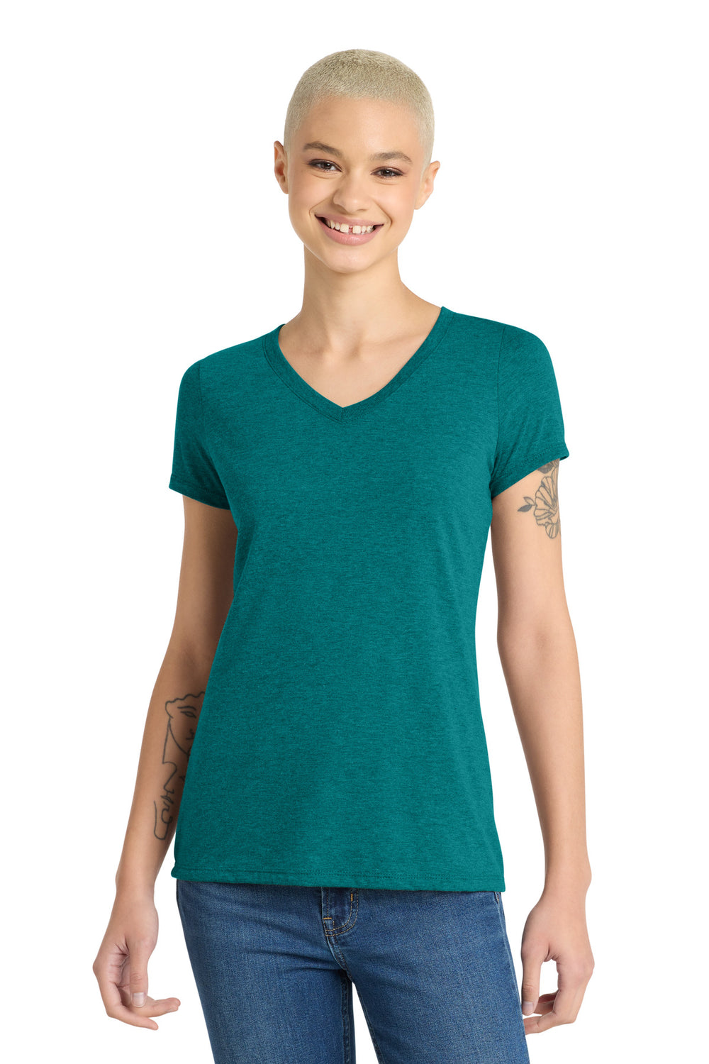 District® Women’s Perfect Tri® V-Neck Tee - Heathered Teal - XS