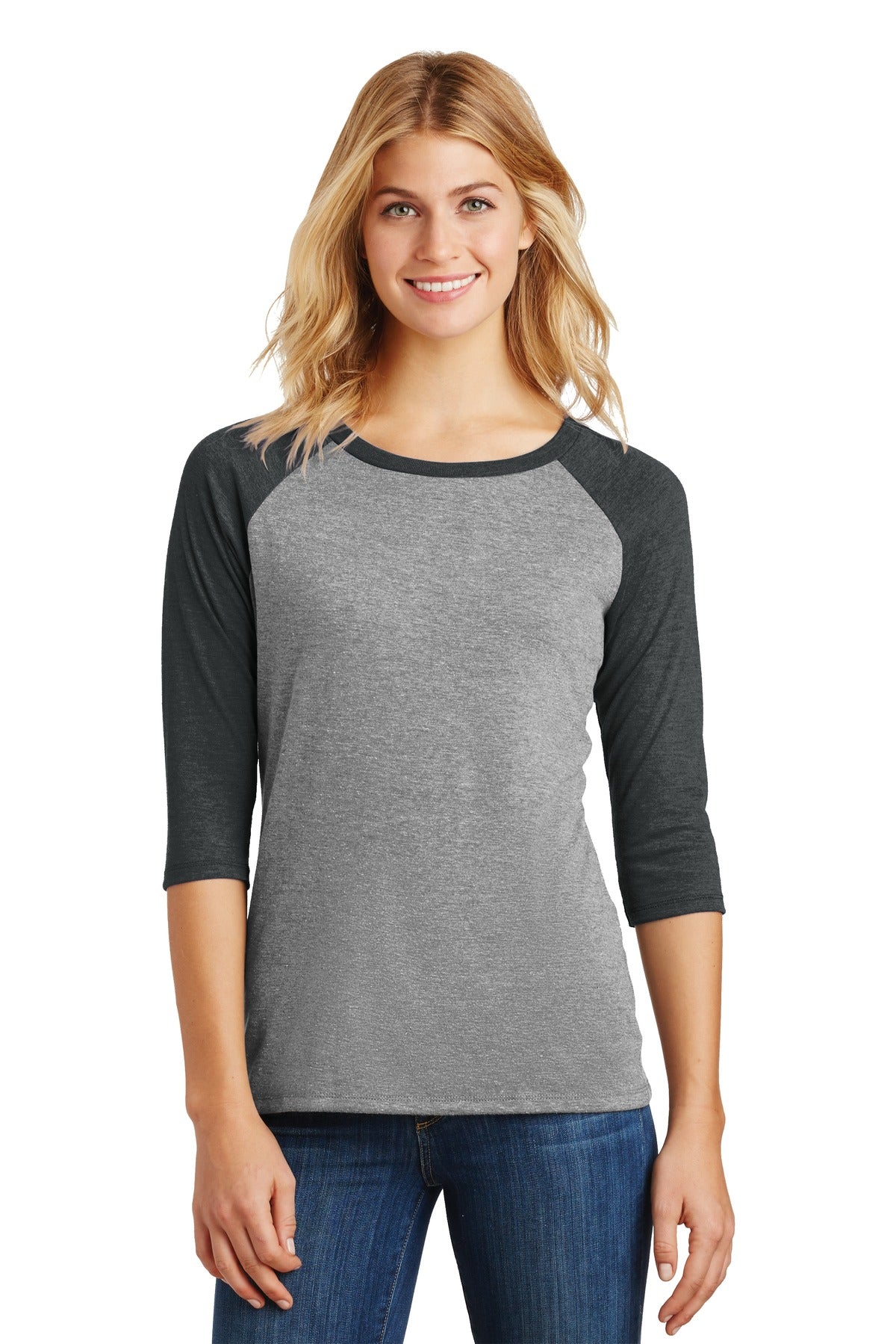 District ® Women’s Perfect Tri ® 3/4-Sleeve Raglan - Black Frost/ Grey Frost - XS