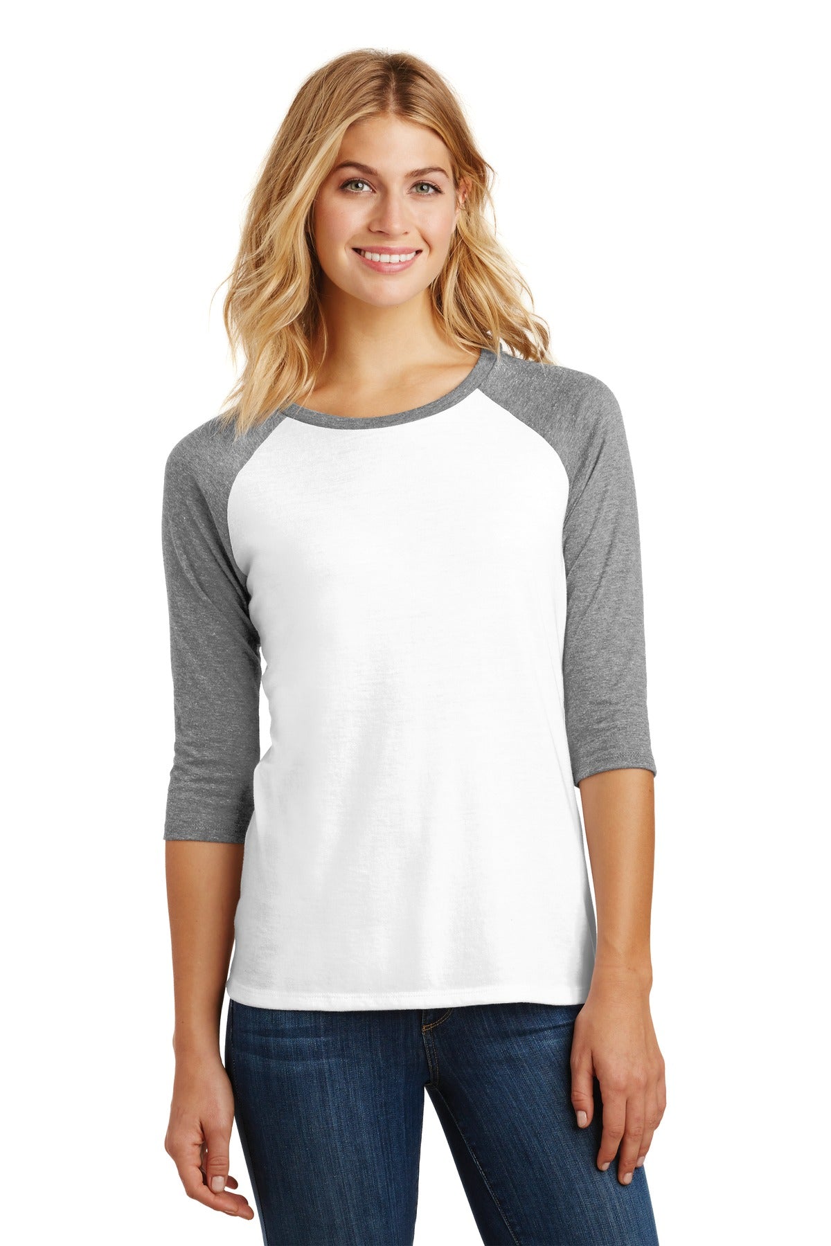 District ® Women’s Perfect Tri ® 3/4-Sleeve Raglan - Grey Frost/ White - XS