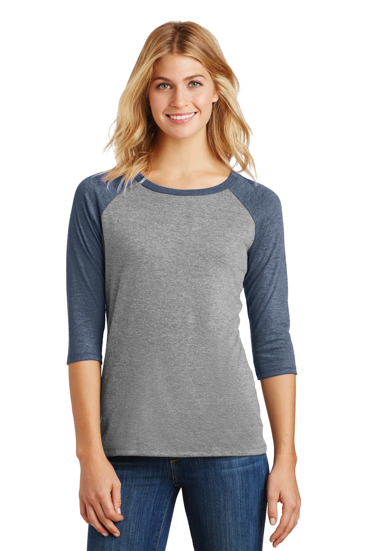 District ® Women’s Perfect Tri ® 3/4-Sleeve Raglan - Navy Frost/ Grey Frost - XS