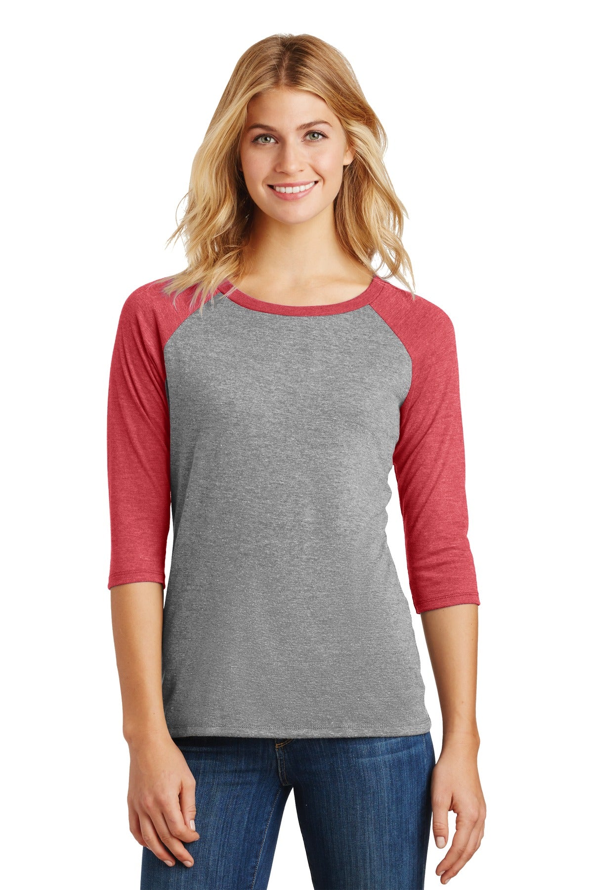 District ® Women’s Perfect Tri ® 3/4-Sleeve Raglan - Red Frost/ Grey Frost - XS