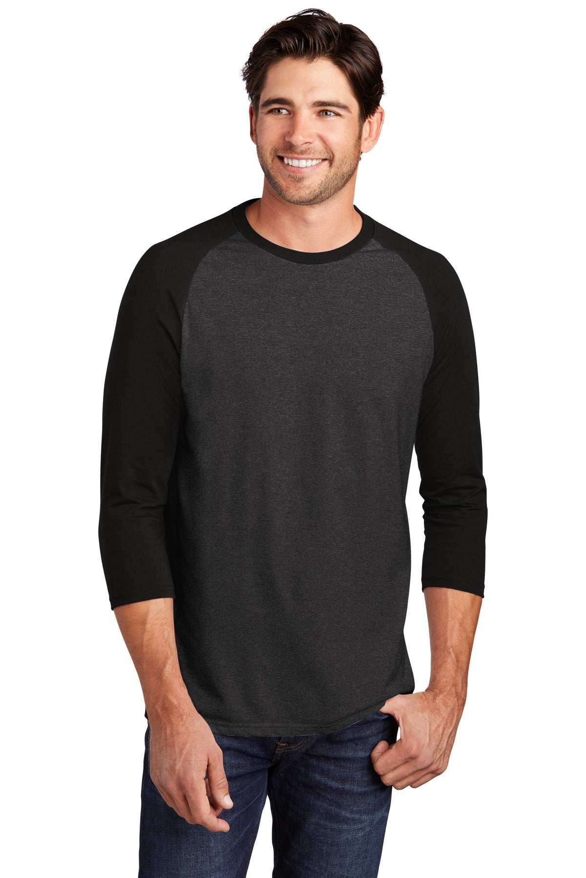 District® Perfect Tri® 3/4-Sleeve Raglan - Black/ Black Frost - XS