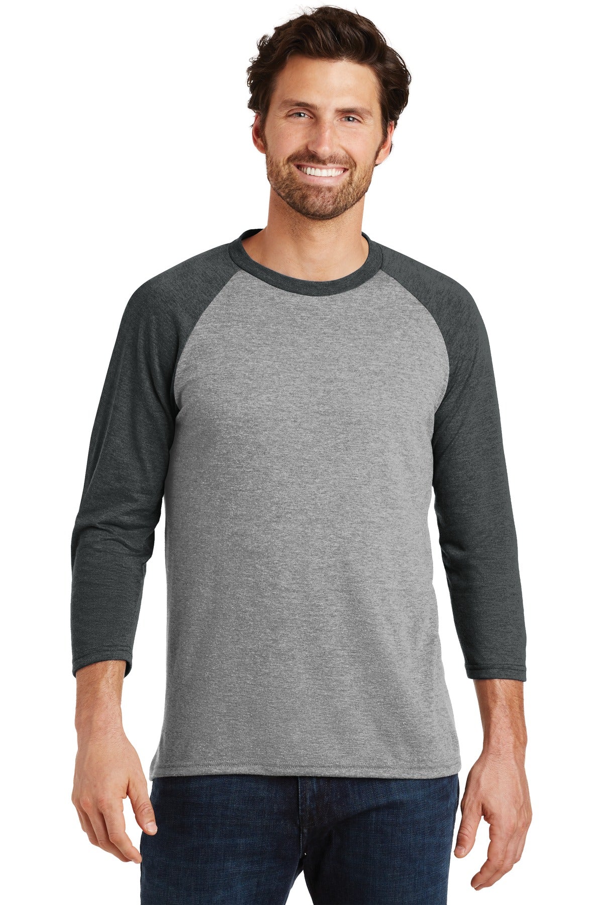 District® Perfect Tri® 3/4-Sleeve Raglan - Black Frost/ Grey Frost - XS