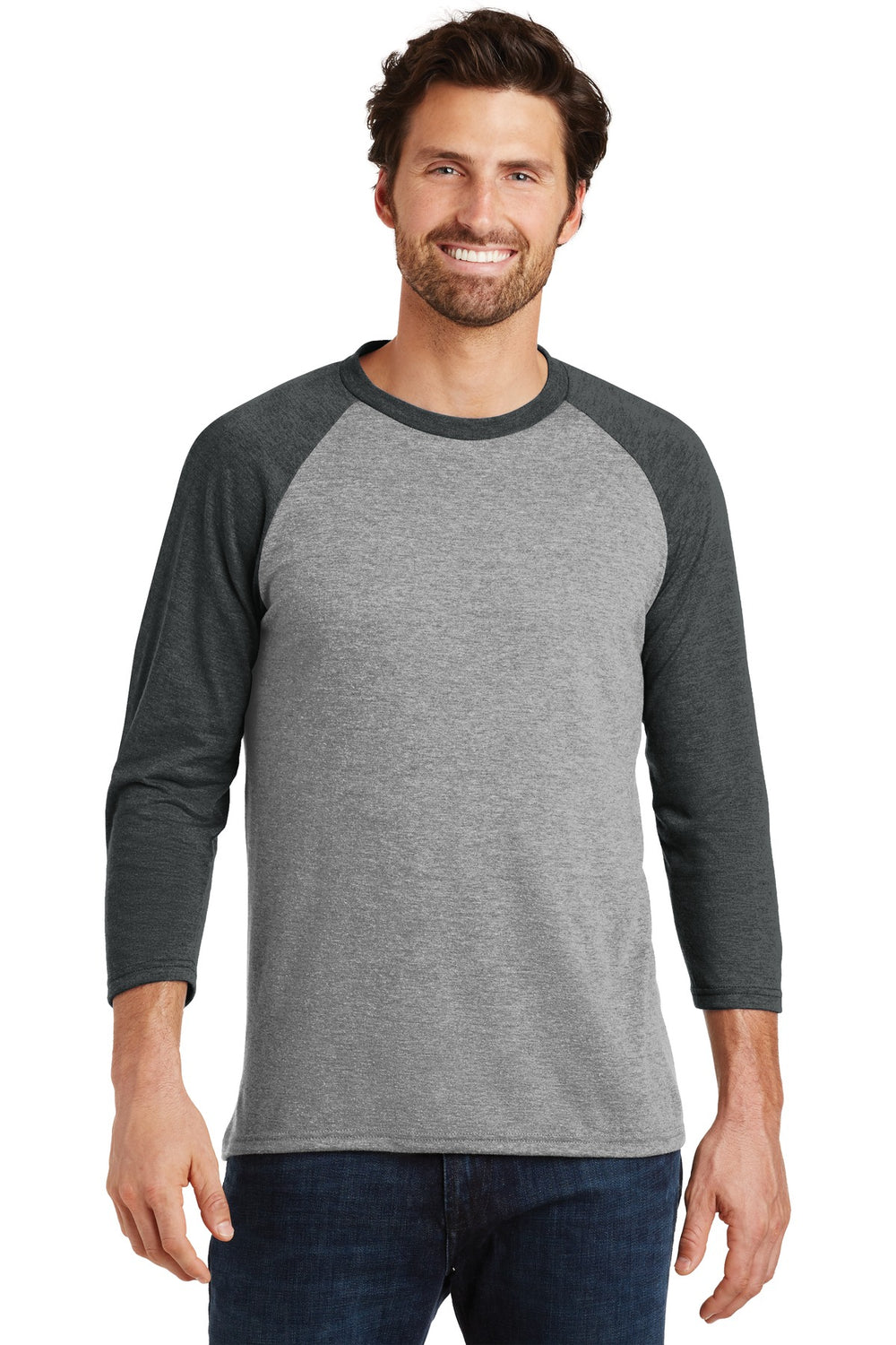 District® Perfect Tri® 3/4-Sleeve Raglan - Black Frost/ Grey Frost - XS
