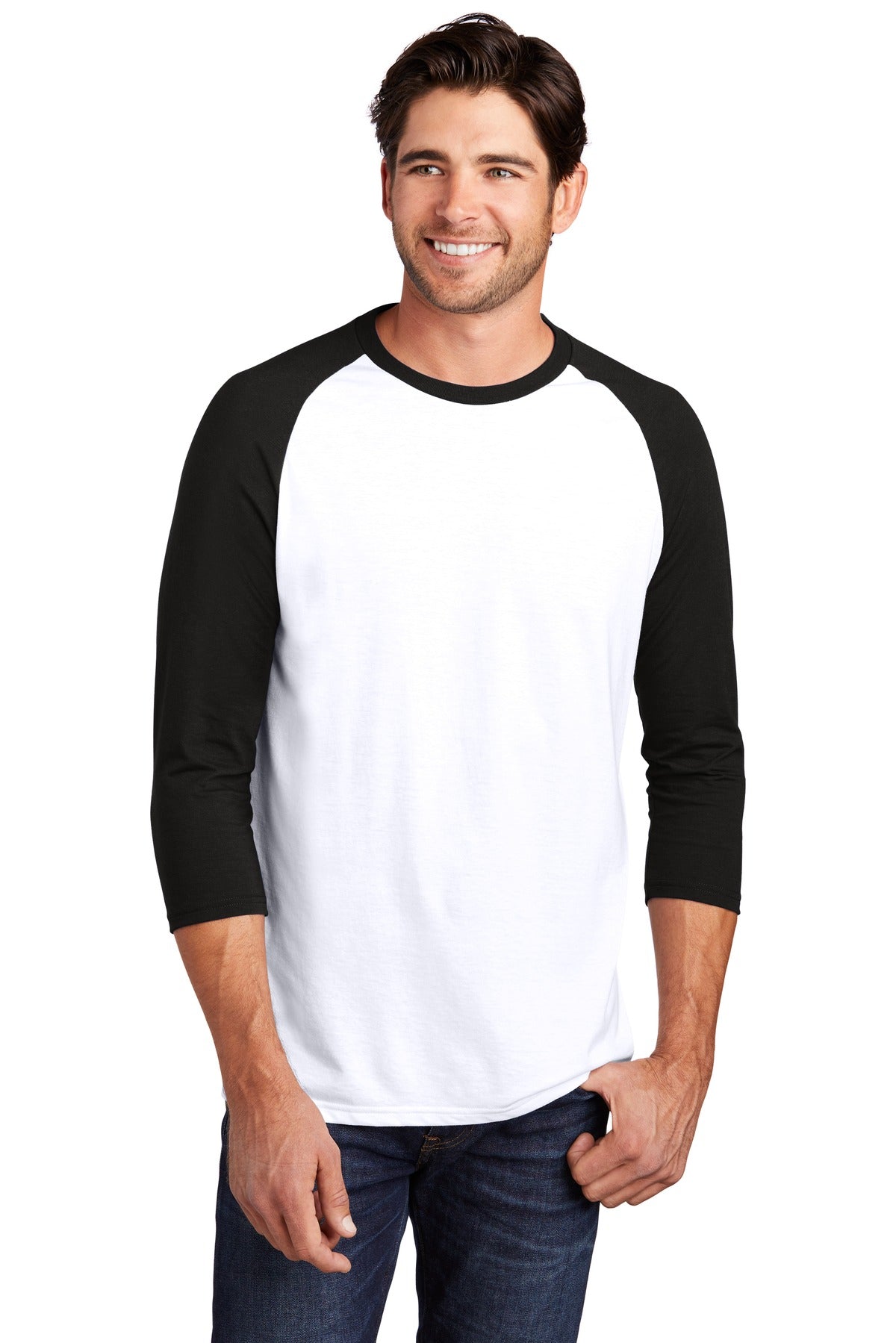 District® Perfect Tri® 3/4-Sleeve Raglan - Black/ White - XS