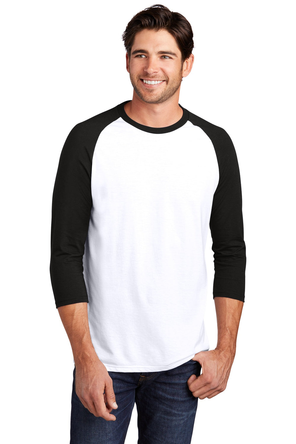 District® Perfect Tri® 3/4-Sleeve Raglan - Black/ White - XS