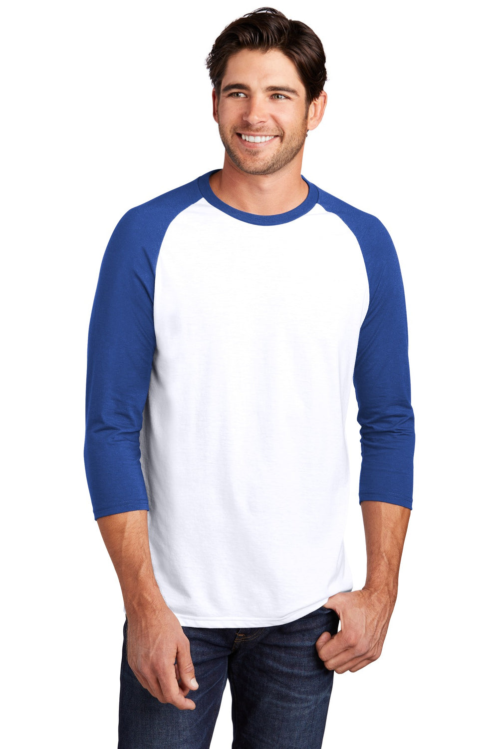District® Perfect Tri® 3/4-Sleeve Raglan - Deep Royal/ White - XS