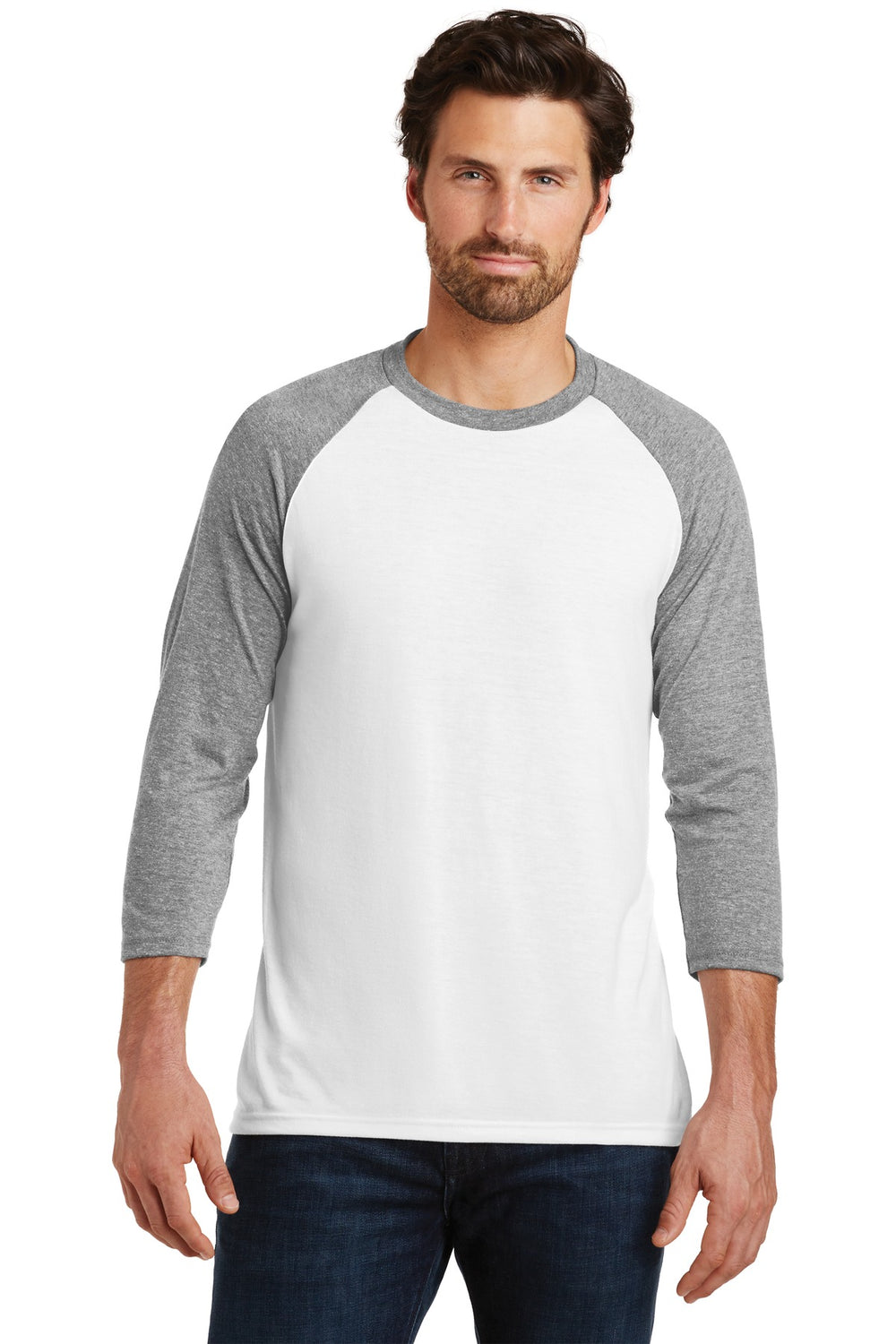 District® Perfect Tri® 3/4-Sleeve Raglan - Grey Frost/ White - XS