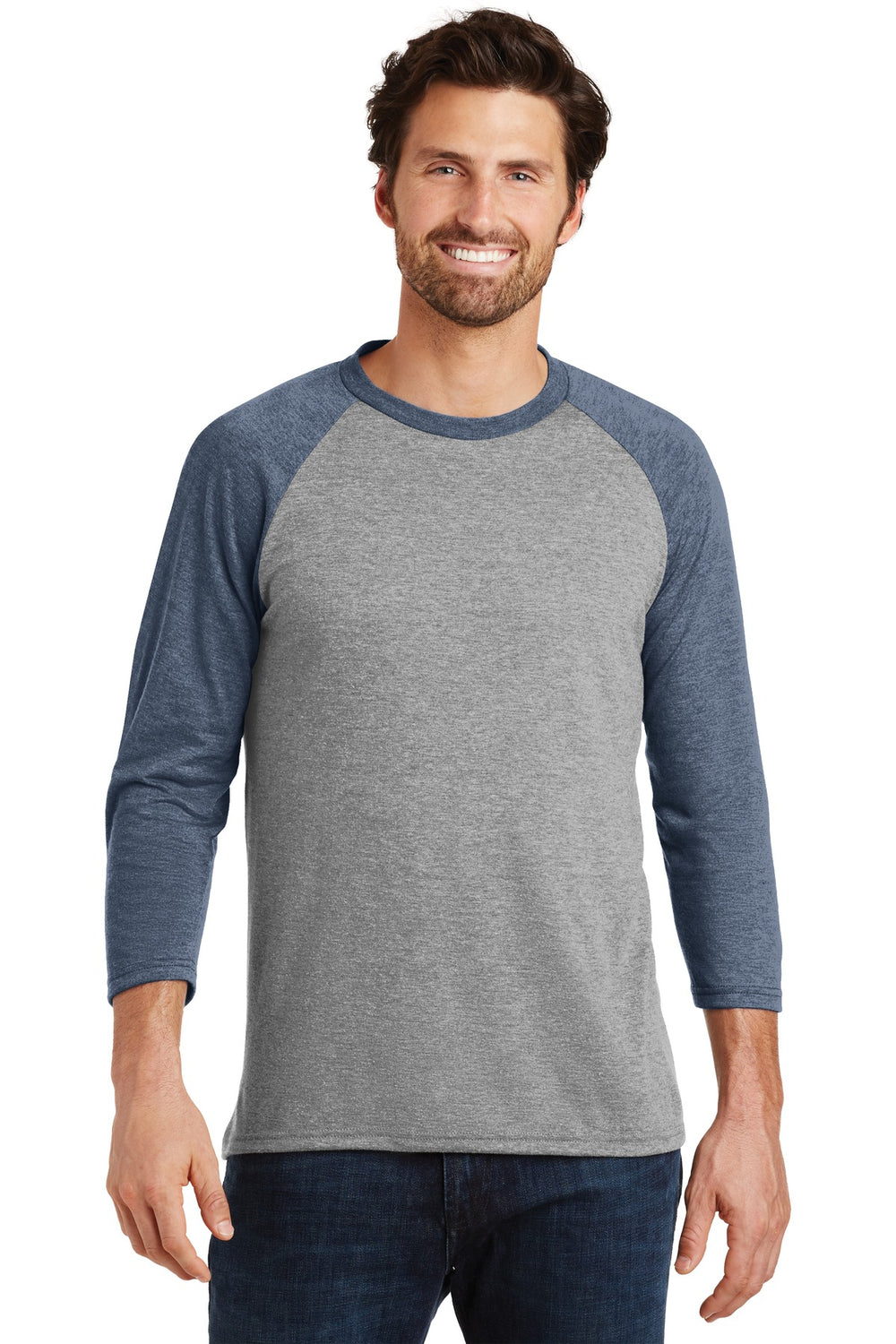 District® Perfect Tri® 3/4-Sleeve Raglan - Navy Frost/ Grey Frost - XS
