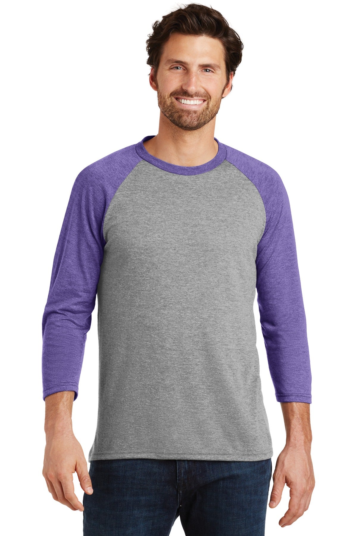 District® Perfect Tri® 3/4-Sleeve Raglan - Purple Frost/ Grey Frost - XS