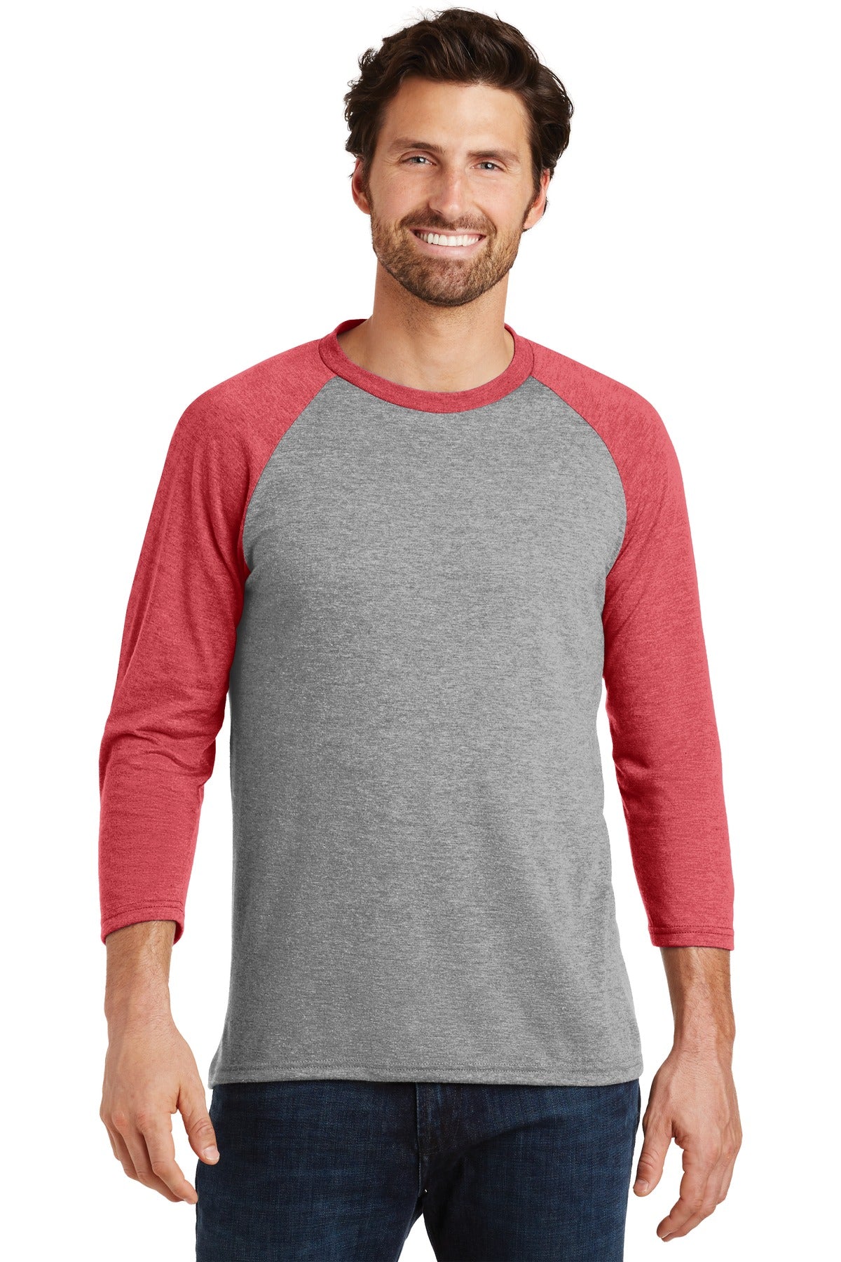 District® Perfect Tri® 3/4-Sleeve Raglan - Red Frost/ Grey Frost - XS