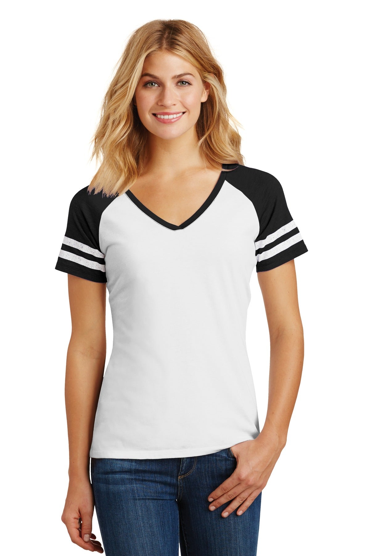 District ® Women’s Game V-Neck Tee - White/ Black - XS