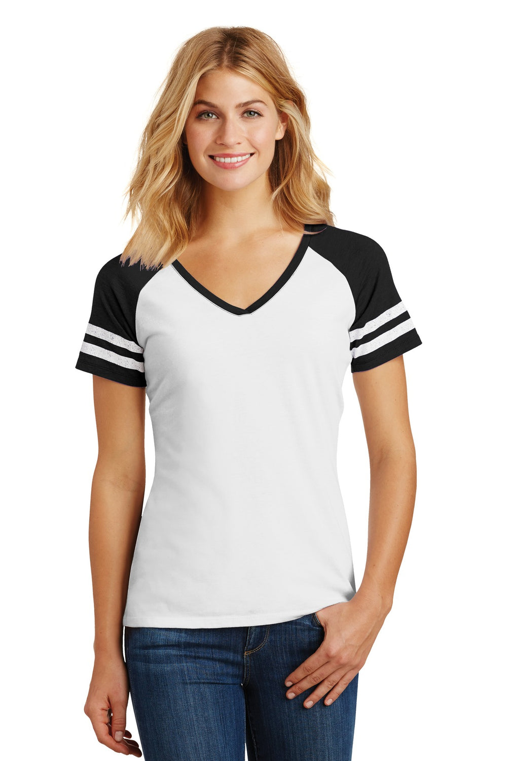 District ® Women’s Game V-Neck Tee - White/ Black - XS
