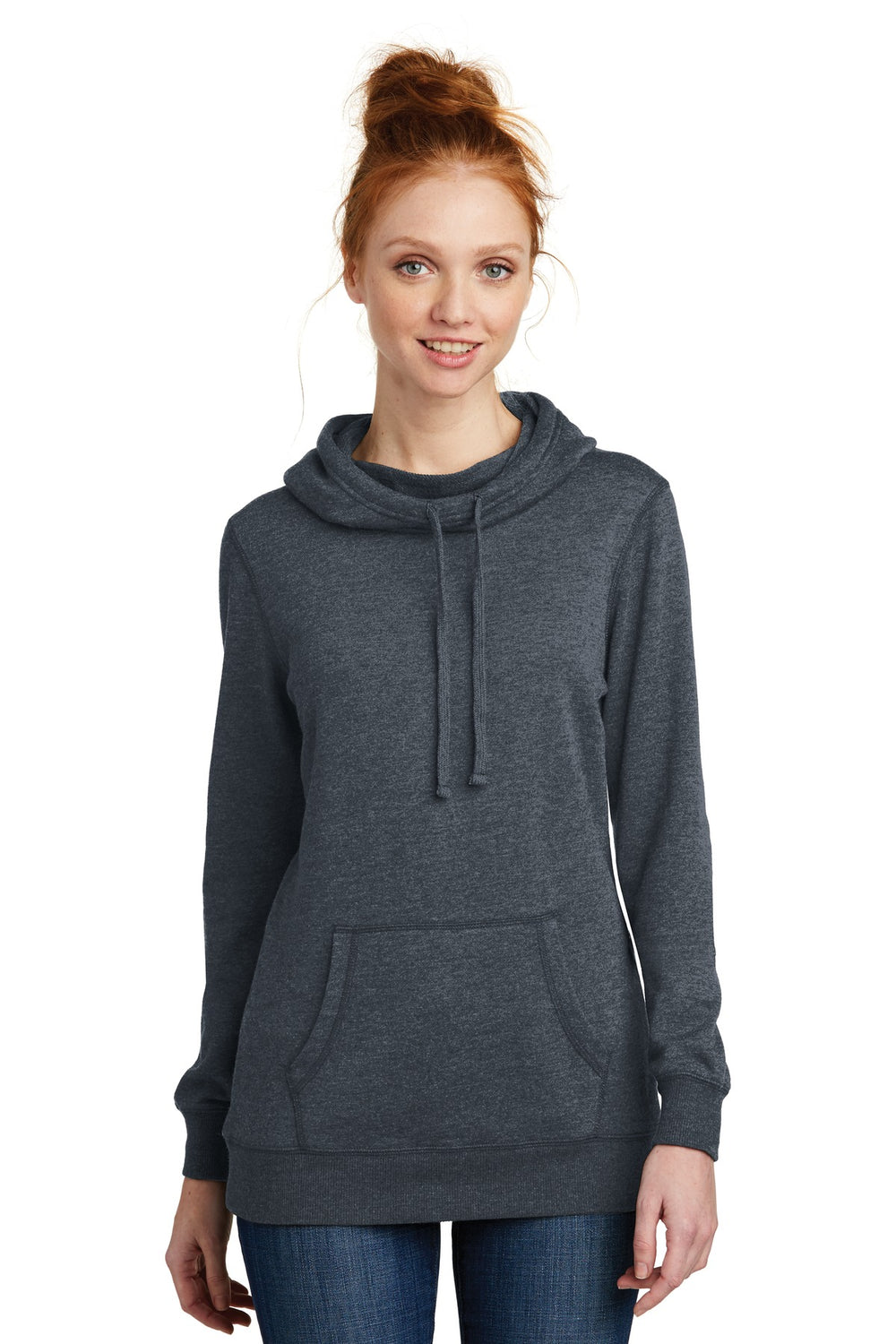 District ® Women’s Lightweight Fleece Hoodie - Heathered Navy - XS