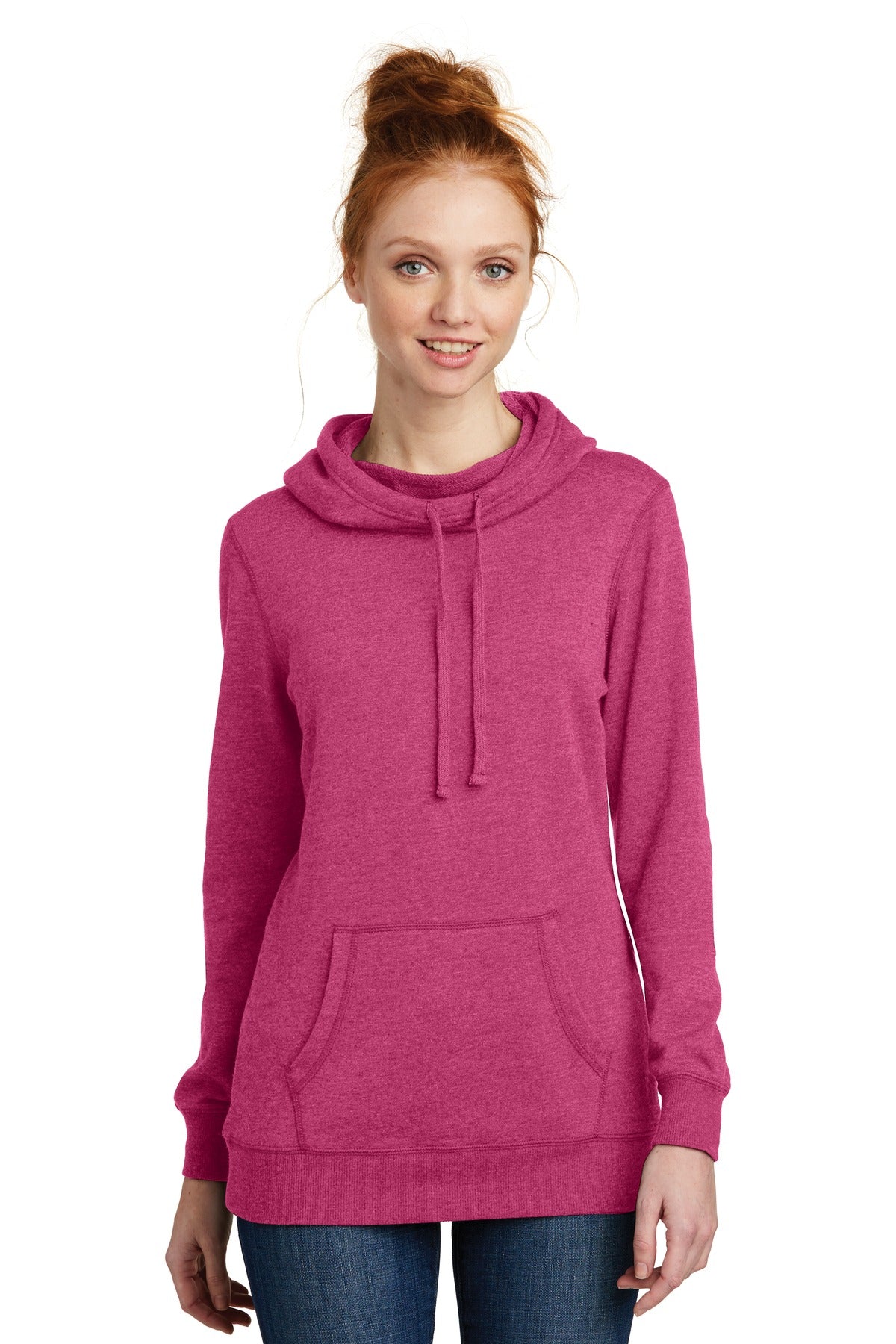 District ® Women’s Lightweight Fleece Hoodie - Heathered Pink Azalea - XS