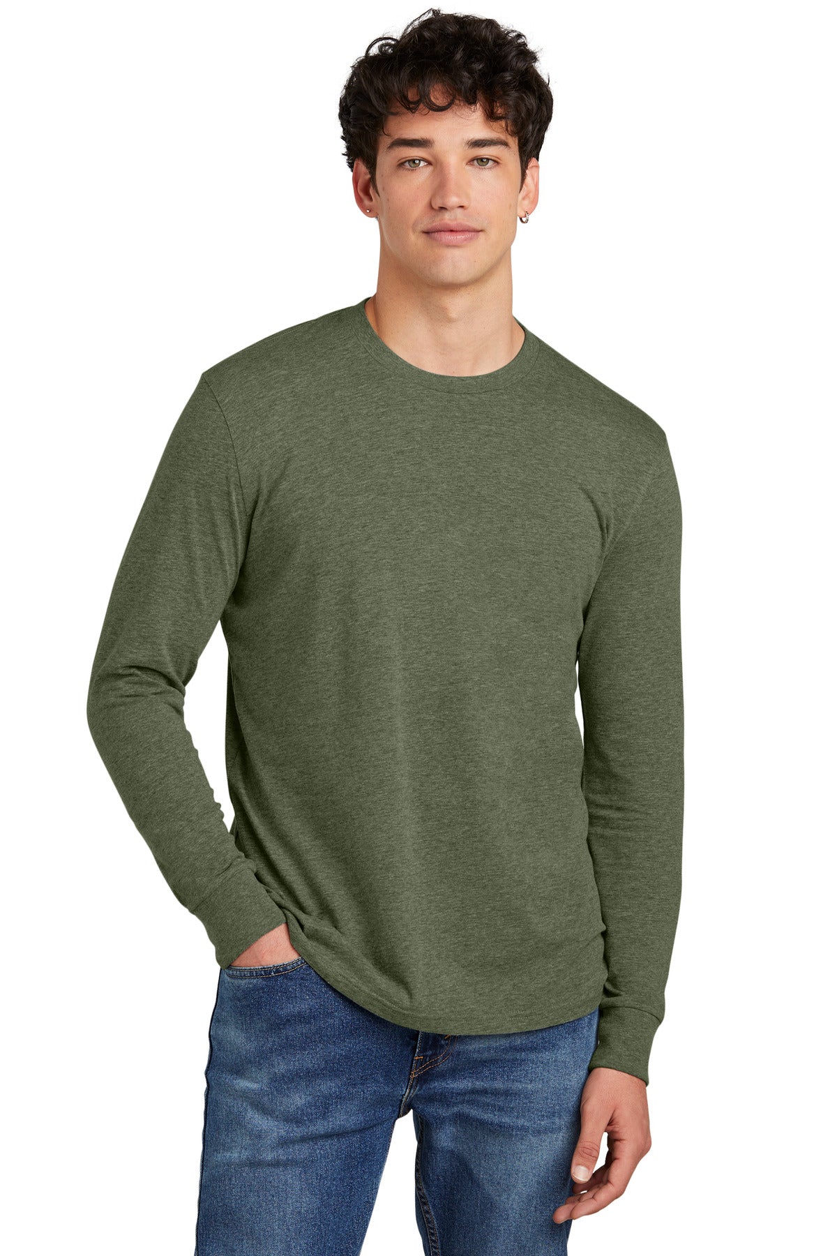 District® Perfect Blend® CVC Long Sleeve Tee - Heathered Olive - XS