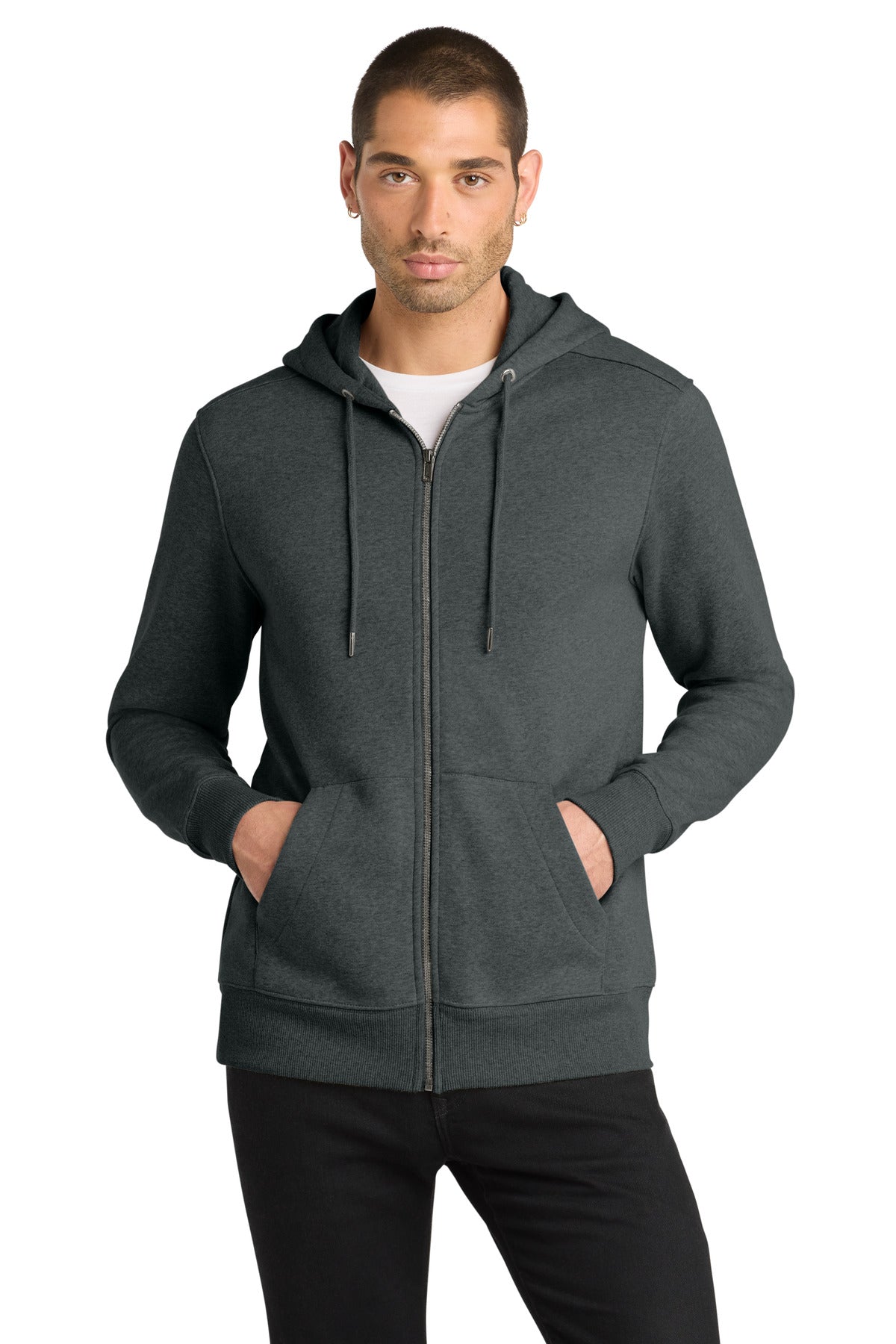 District® Perfect Weight® Fleece Full-Zip Hoodie - Heathered Charcoal - 2XL