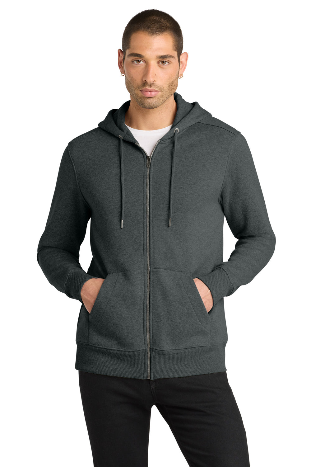 District® Perfect Weight® Fleece Full-Zip Hoodie - Heathered Charcoal - 2XL