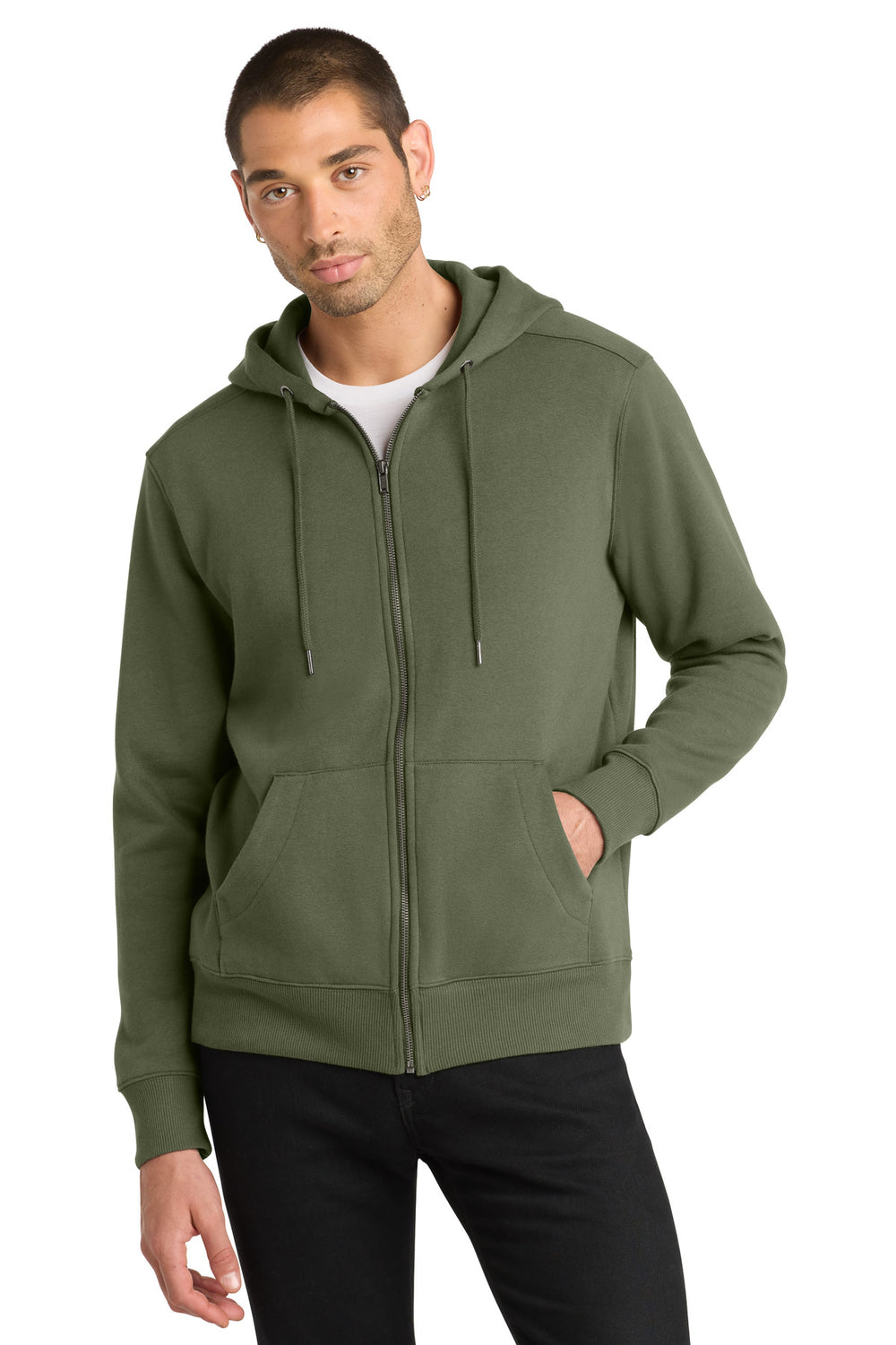 District® Perfect Weight® Fleece Full-Zip Hoodie - Military Green - 2XL