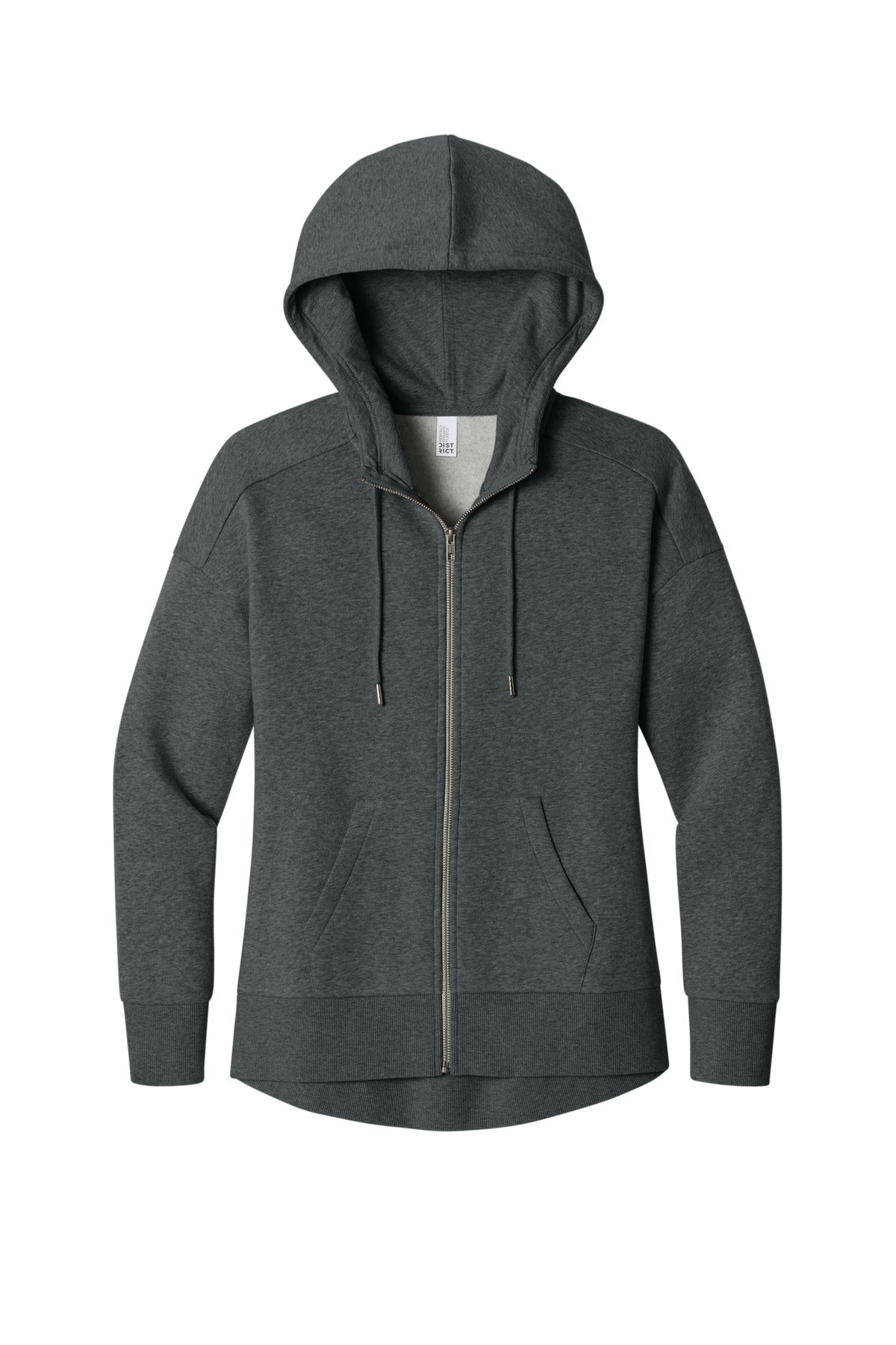 District® Women’s Perfect Weight® Fleece Drop Shoulder Full-Zip Hoodie - Heathered Charcoal - 3XL