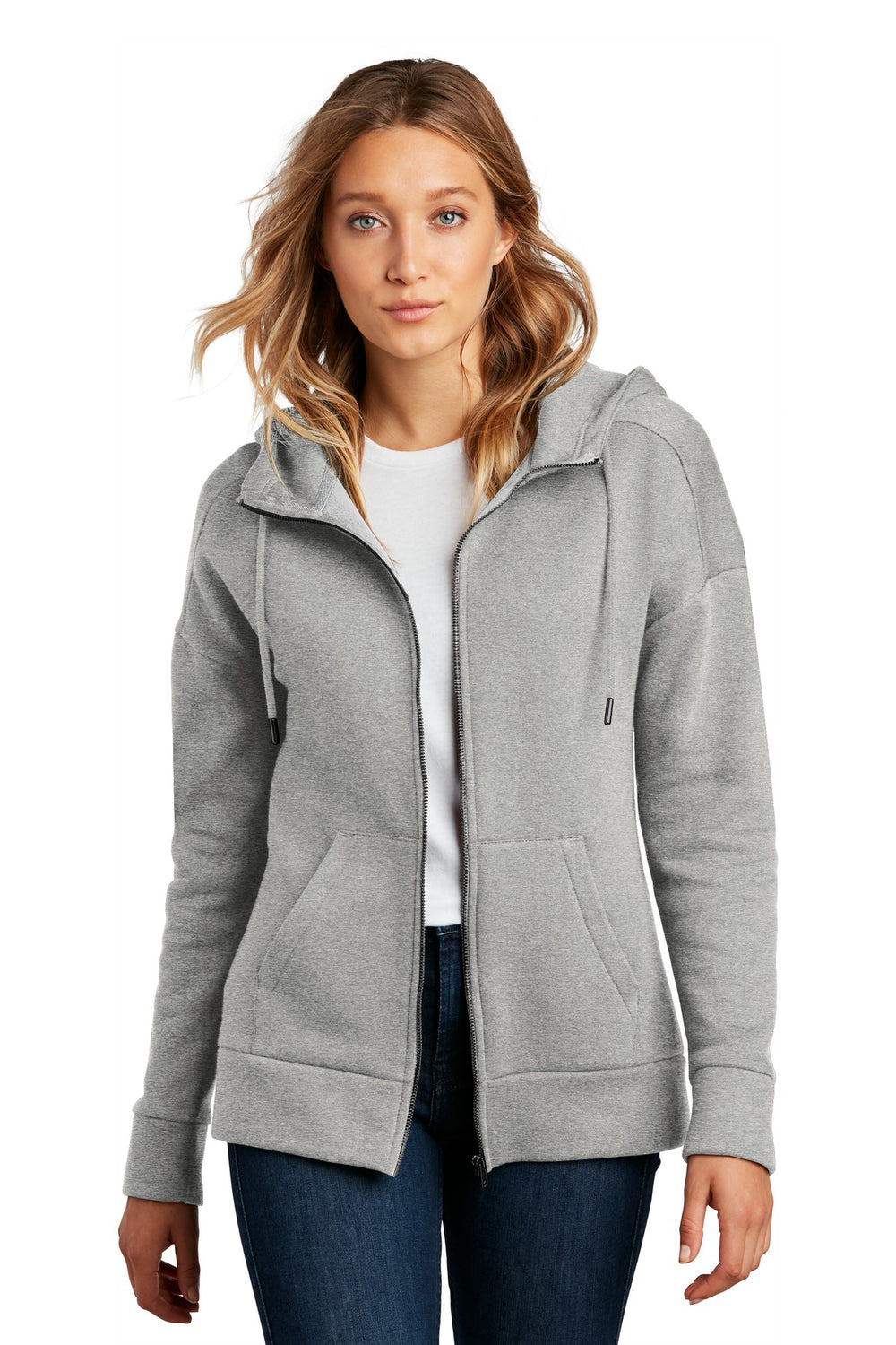 District® Women’s Perfect Weight® Fleece Drop Shoulder Full-Zip Hoodie - Heathered Steel - XS