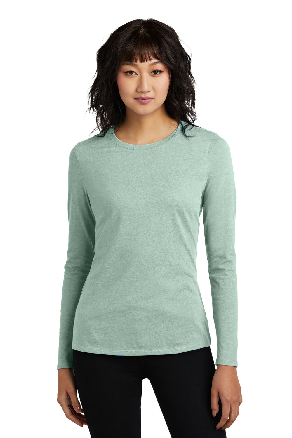 District® Women’s Perfect Blend® CVC Long Sleeve Tee - Heathered Dusty Sage - XS