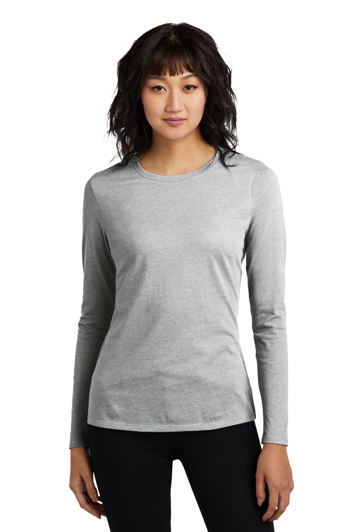District® Women’s Perfect Blend® CVC Long Sleeve Tee - Light Heather Grey - XS