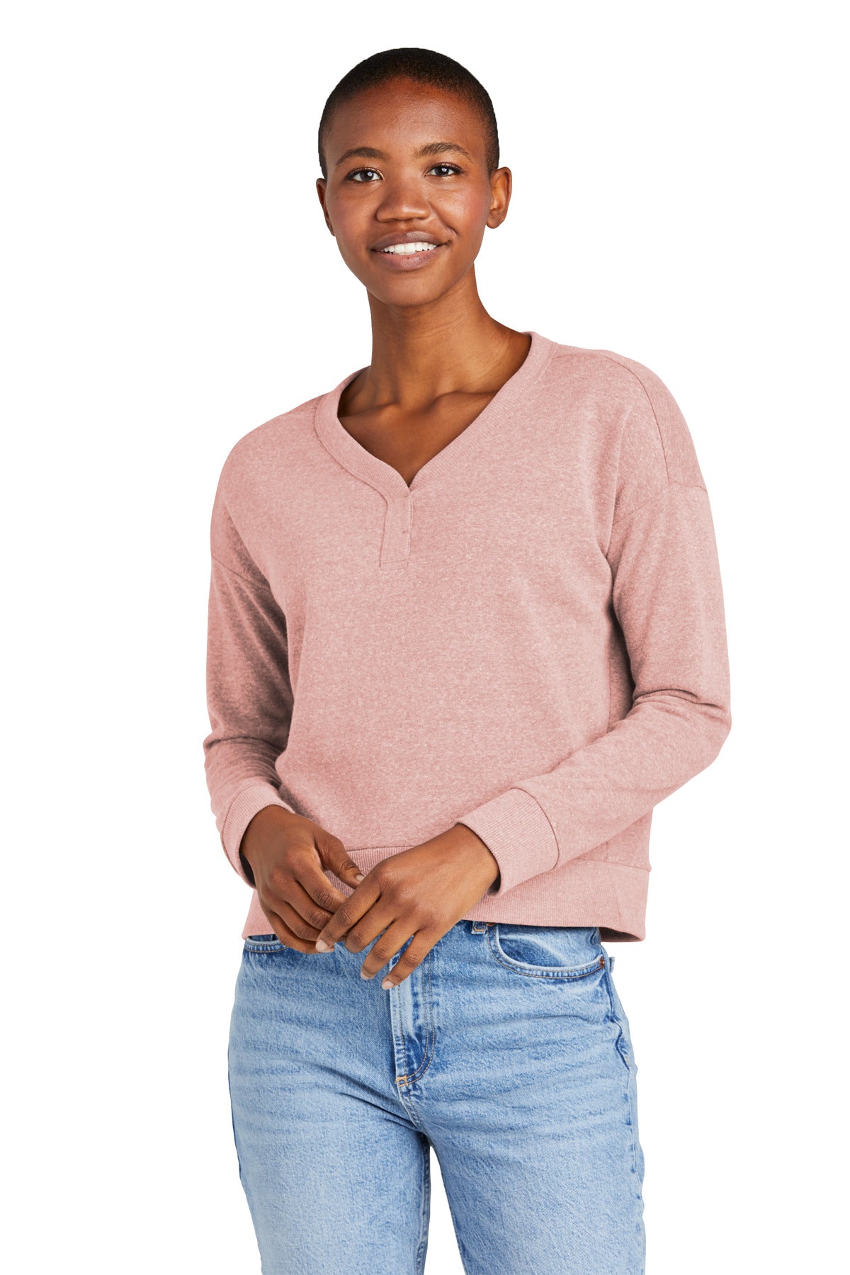 District® Women’s Perfect Tri® Fleece V-Neck Sweatshirt - Blush Frost - XS